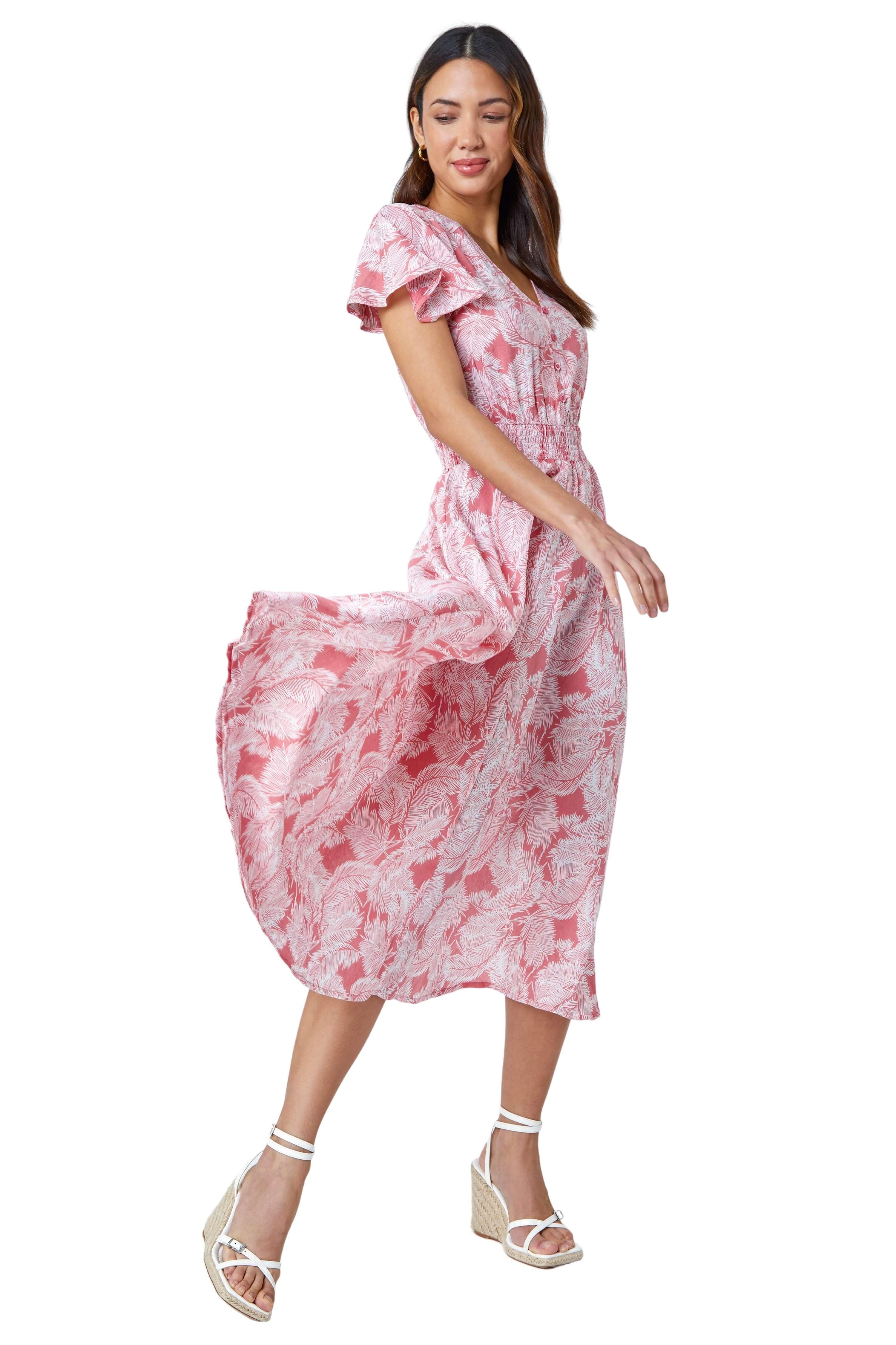 Pink palm leaf dress sales