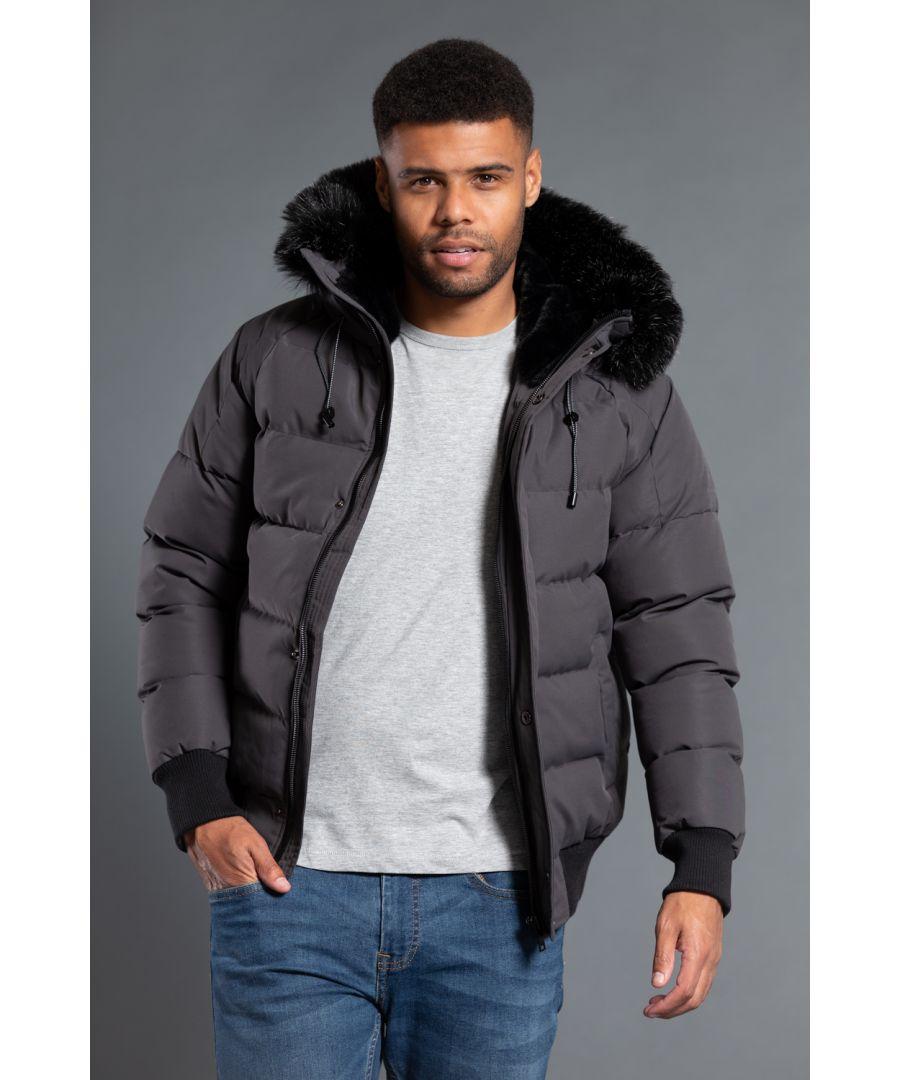 Nines Short Padded Parka Jacket With Faux Fur Hood in Grey for Men Lyst UK
