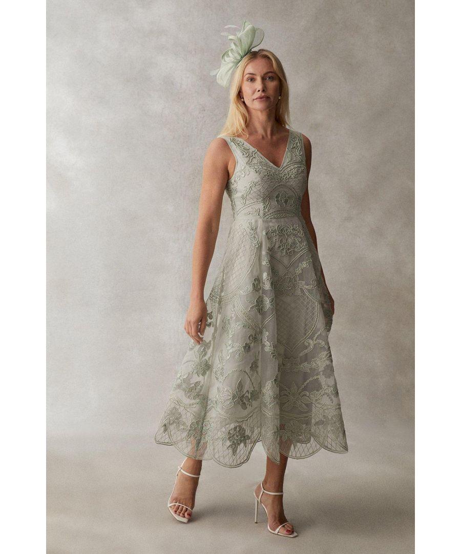 Coast Premium Plunge Neck Cutwork Lace Midi Dress in Natural Lyst UK