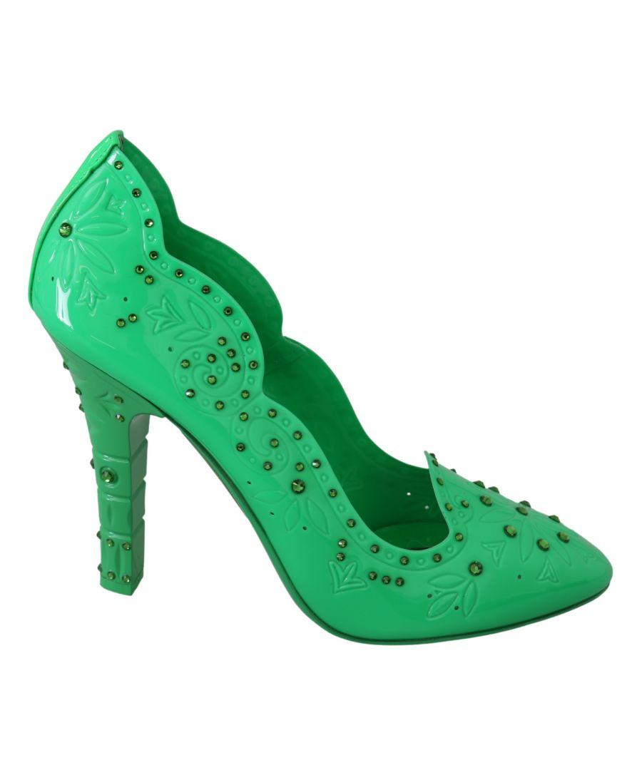 Dolce & Gabbana Green Crystal Floral Heels Cinderella Shoes Leather ...