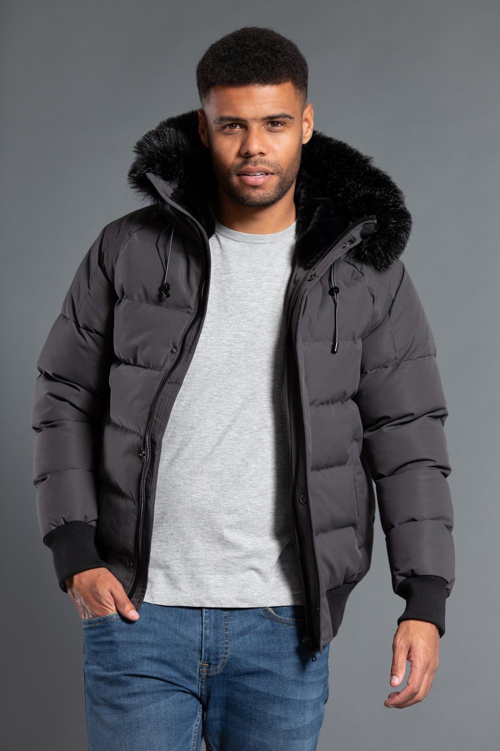 Padded puffer jacket with fur hood sale