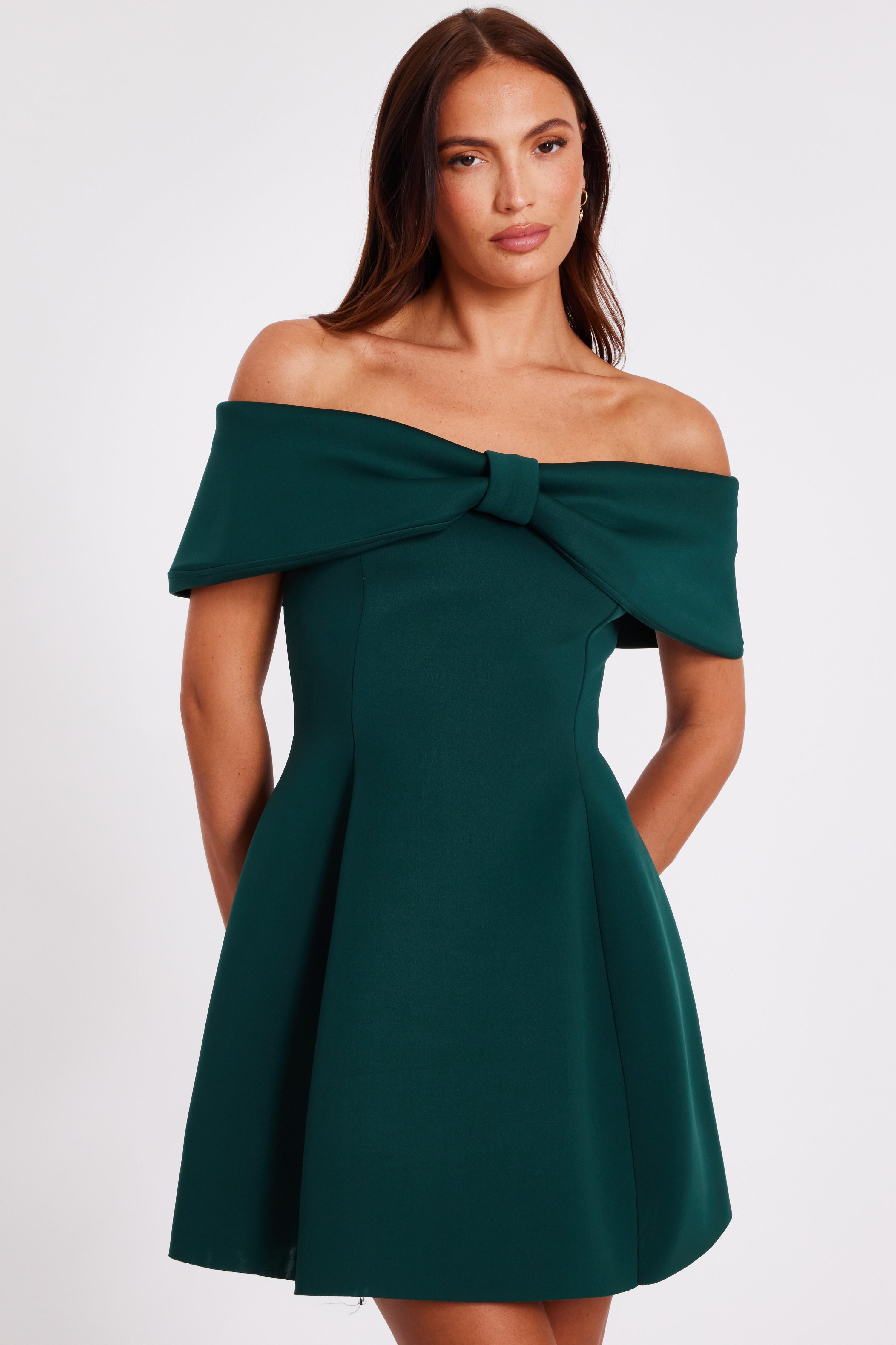 Quiz Bottle Bardot Bow Skater Dress in Green | Lyst UK Quiz Bottle Bardot Bow Skater Dress in Green | Lyst UK