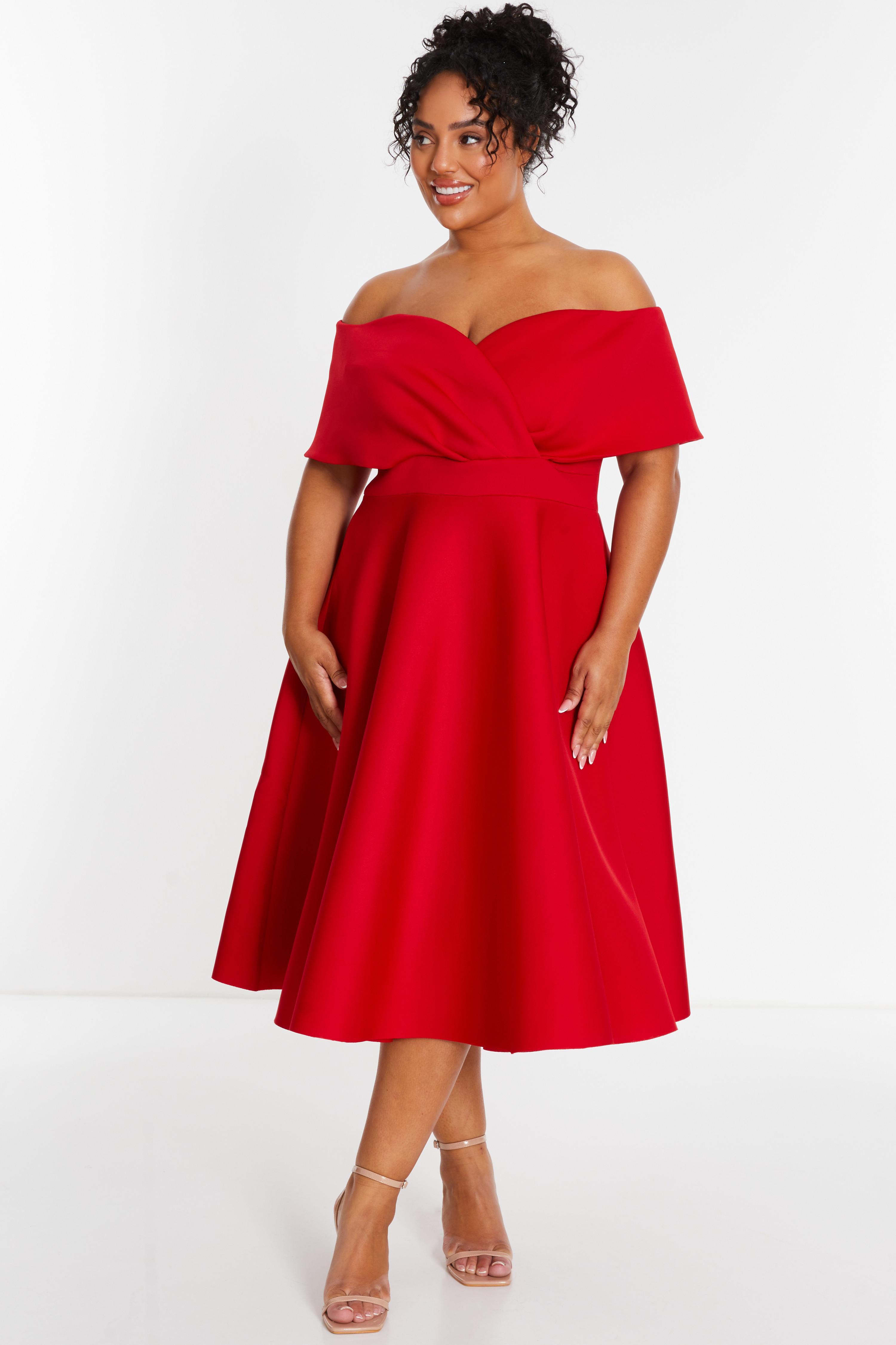 Quiz Curve Skater Dress Quiz Curve Pink Bardot Skater Midi Dress