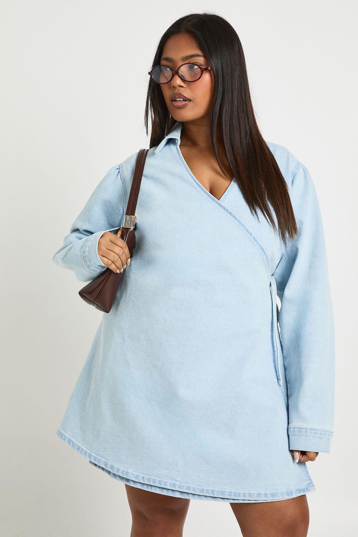 boohoo denim dress plus size Plus Size Denim Dresses