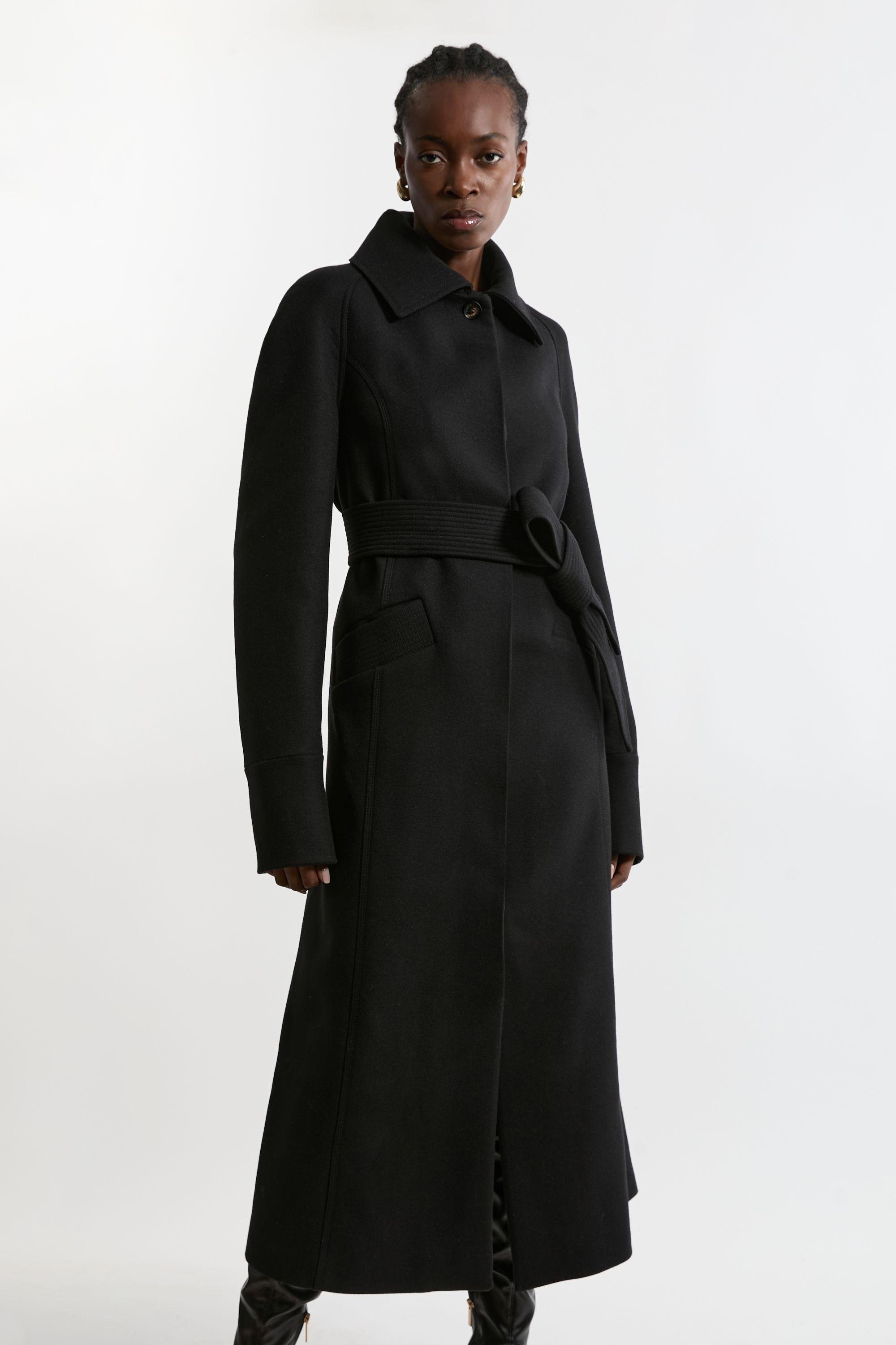Karen Millen Premium Italian Manteco Wool Belted Tailored Duster