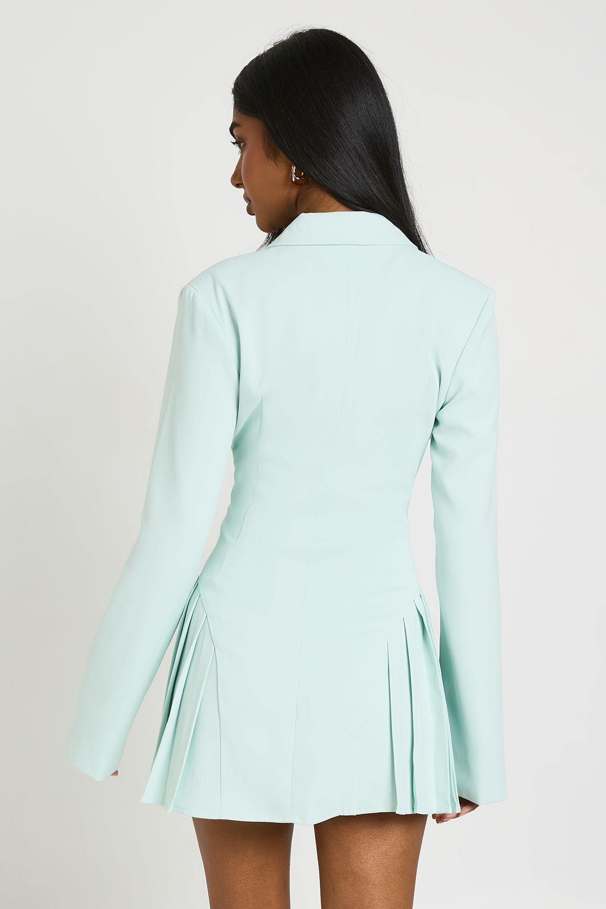boohoo green blazer dress Buy Boohoo Plus Pleated Tie Waist Blazer Dress In Green