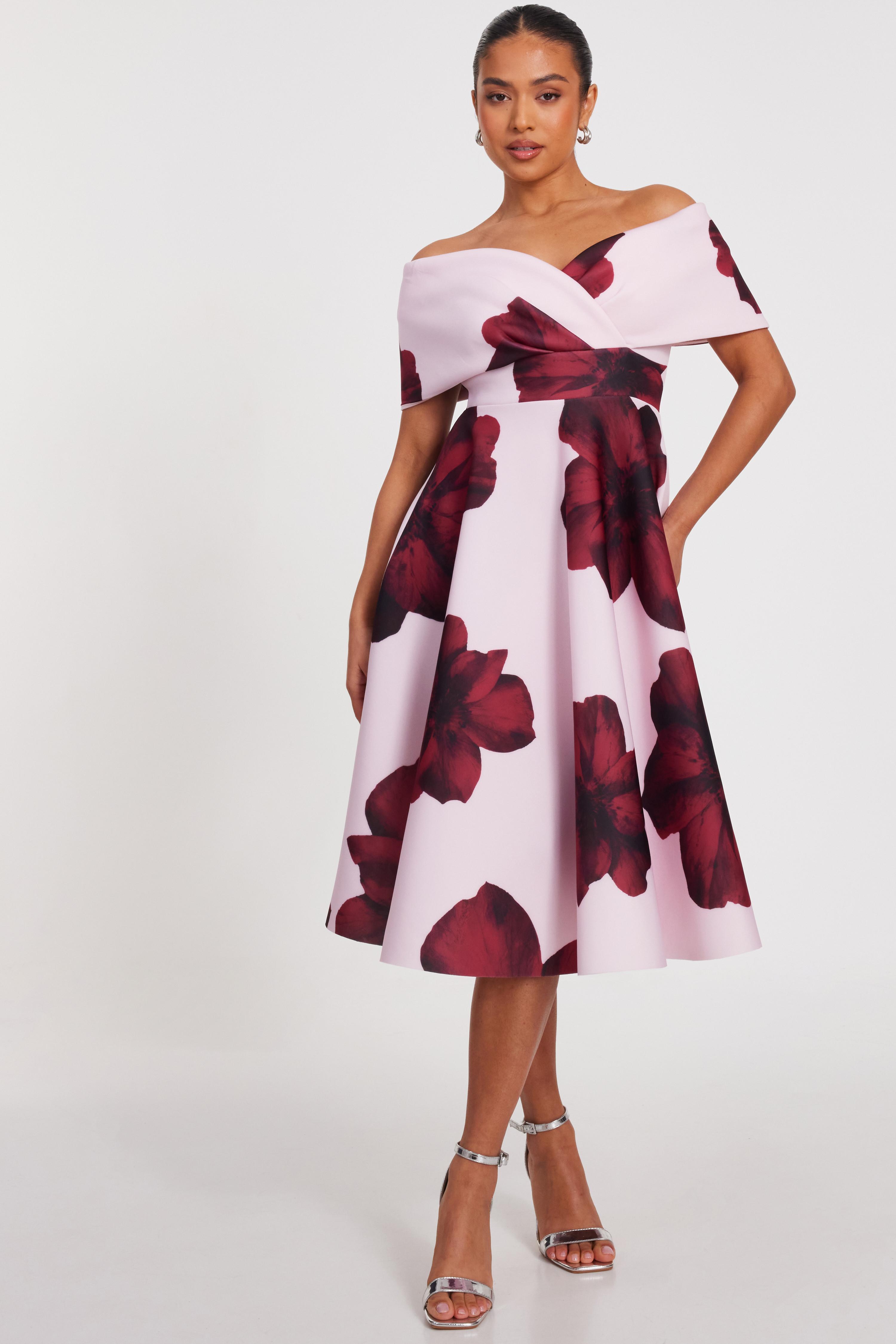 floral bardot skater dress Yours London Women's Plus Size Pink Bardot Floral Skater Dress Size 22-24