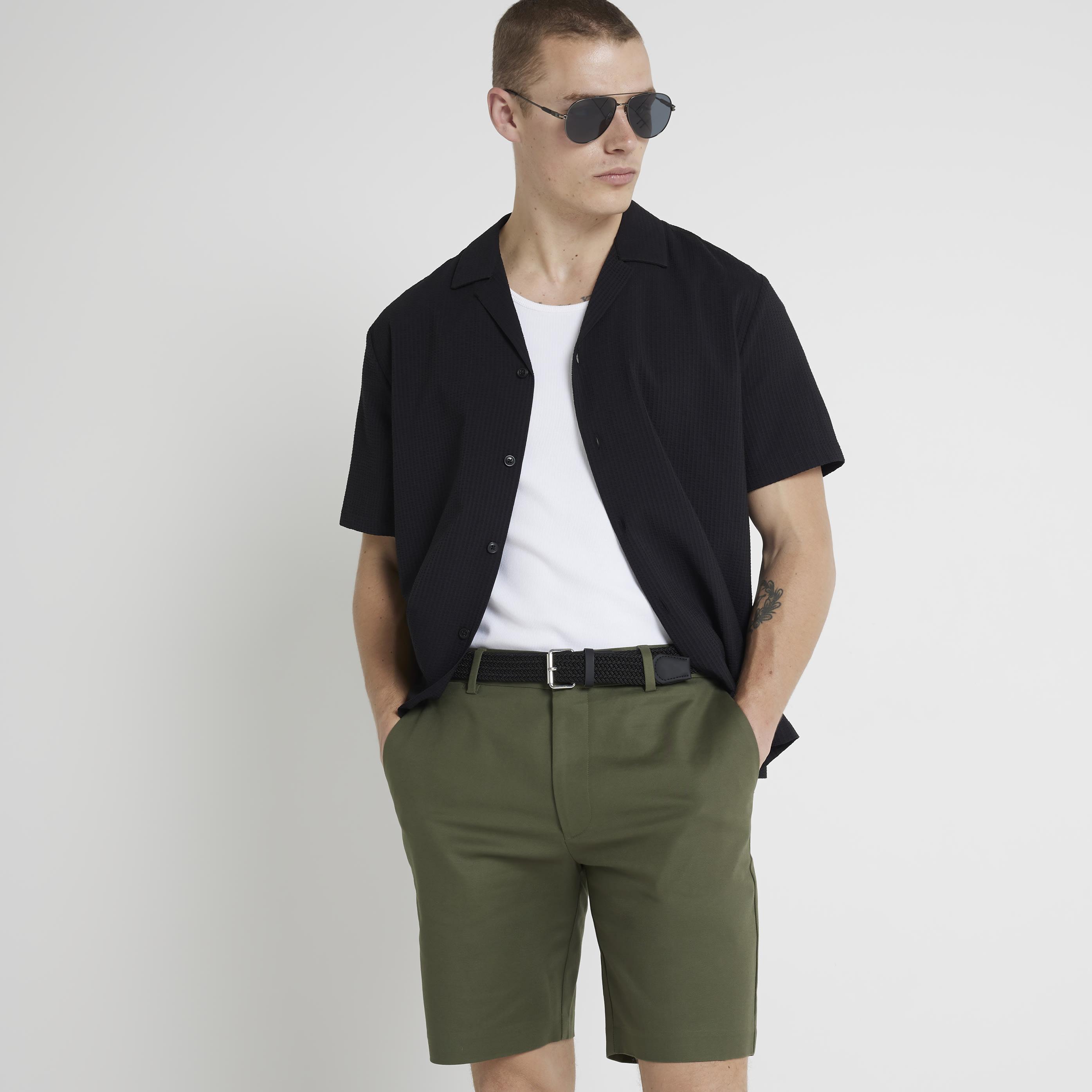 River island khaki shorts sale