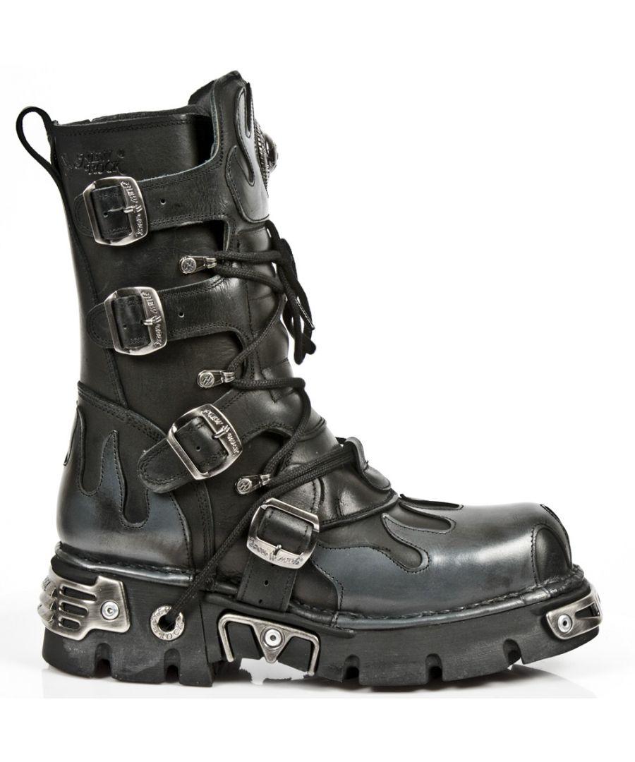 New Rock Flame Accented Leather Boots 591 S2 in Black Lyst UK