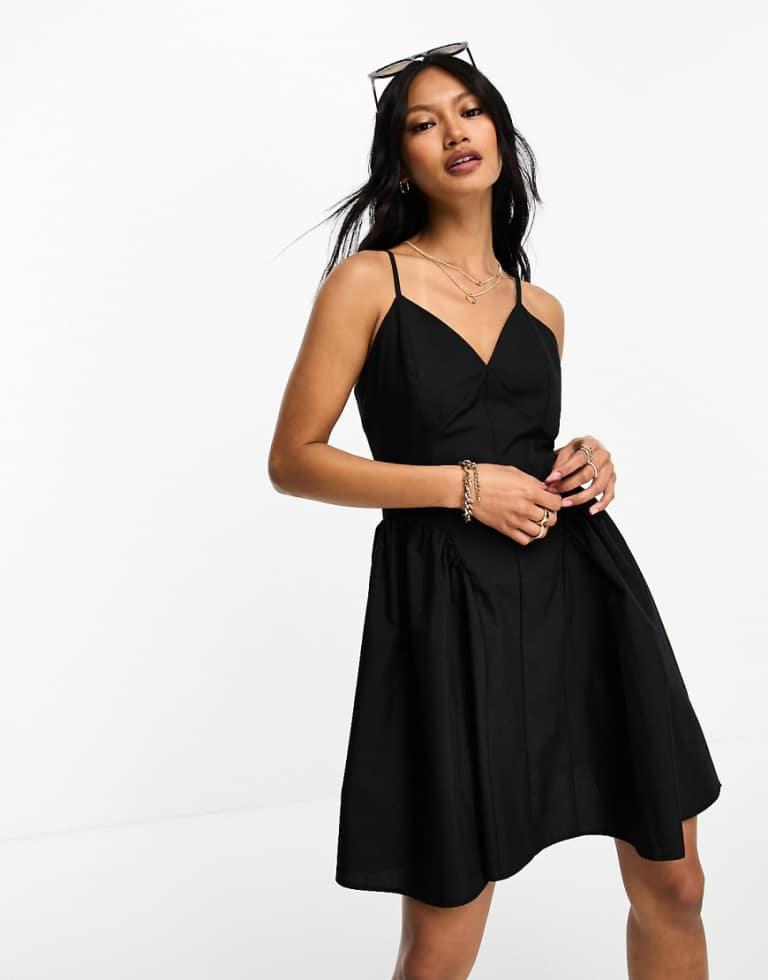 ASOS Cotton Drop Waist Mini Skater Dress in Black | Lyst UK