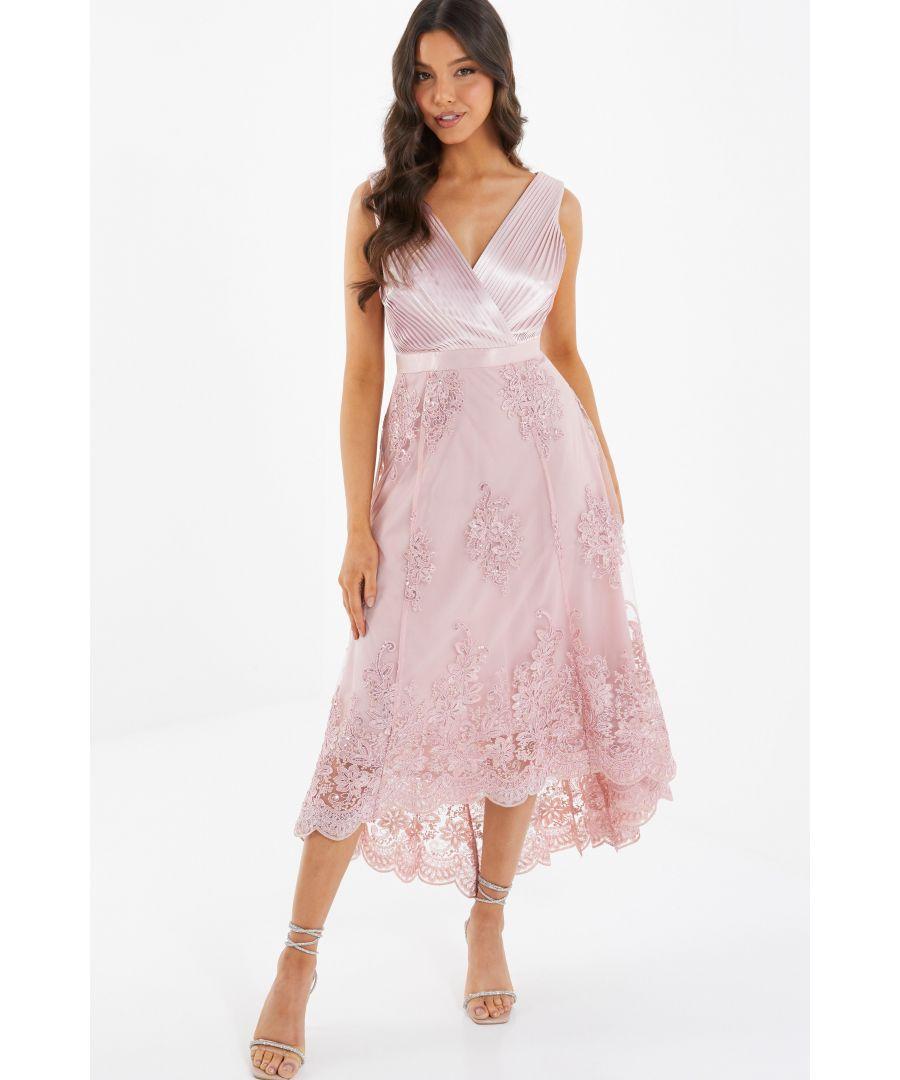 Quiz Embroidered Dip Hem Dress in Pink Lyst UK