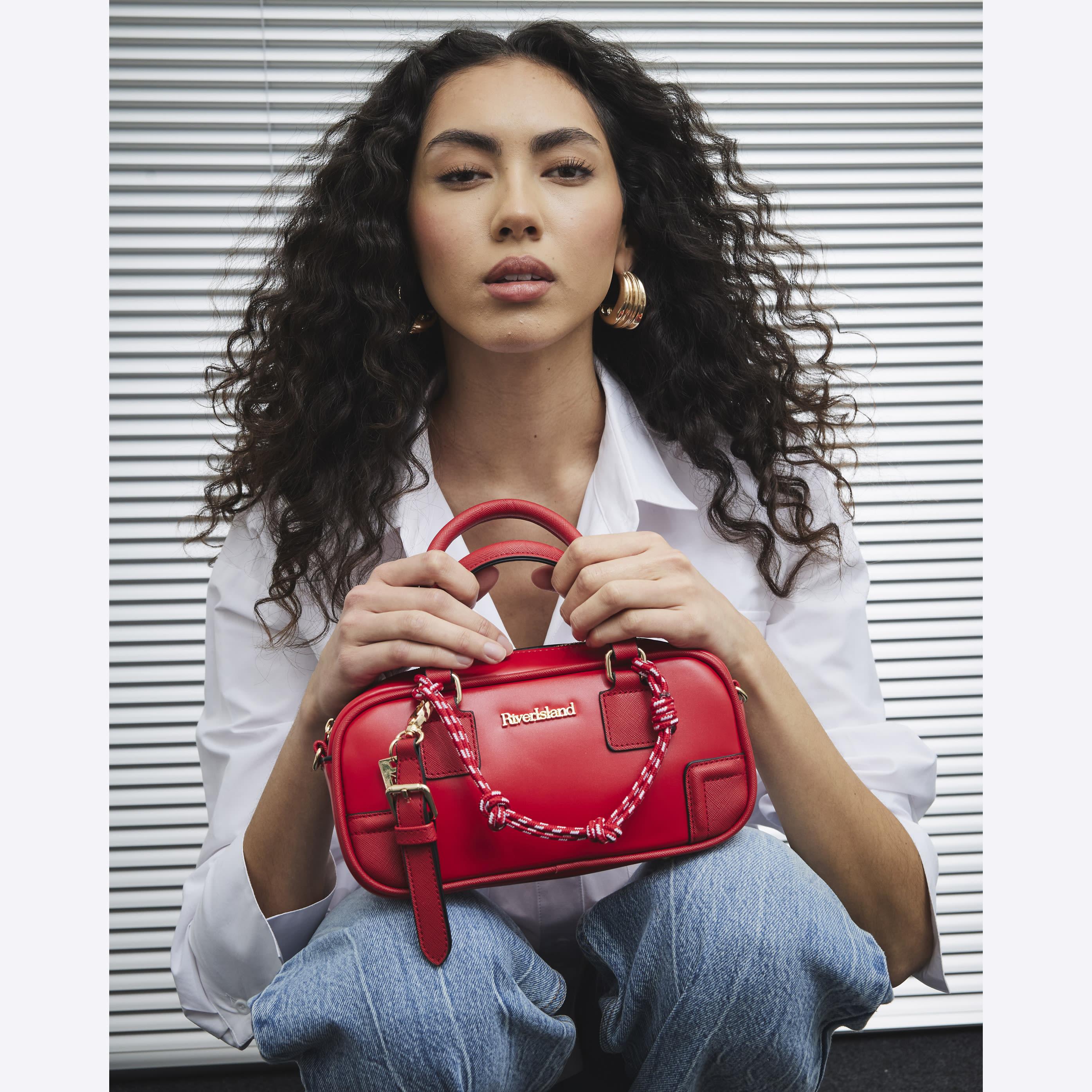 River Island Faux Leather Charm Top Handle Bowler Bag Pu in Red