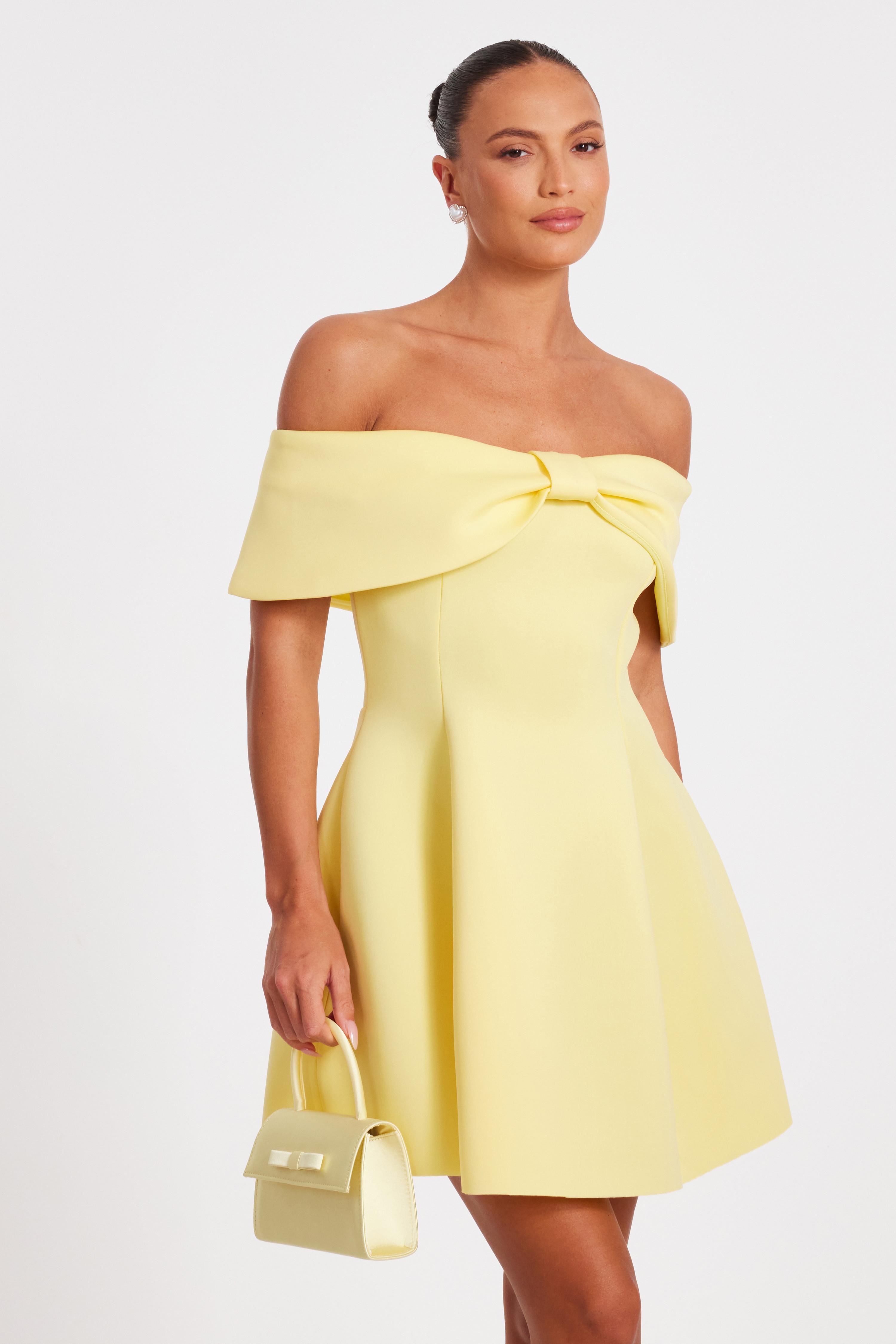 yellow skater dress uk Yellow High Neck Puff Sleeve Skater Dress AX Paris