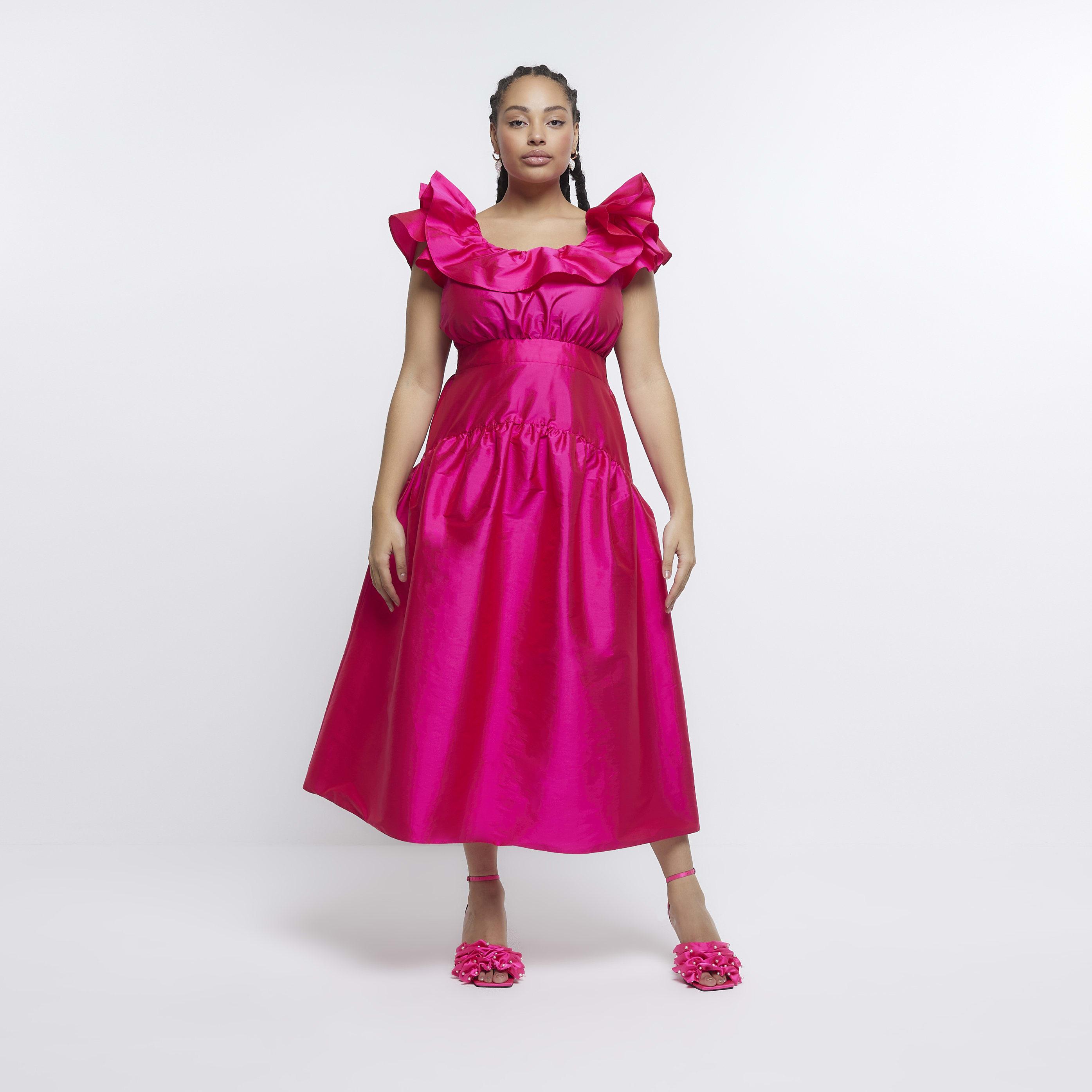 pink midi tiered dress PinkBlush Light Pink Smocked Ruffle Tiered Tulle Maternity Midi Dress Small