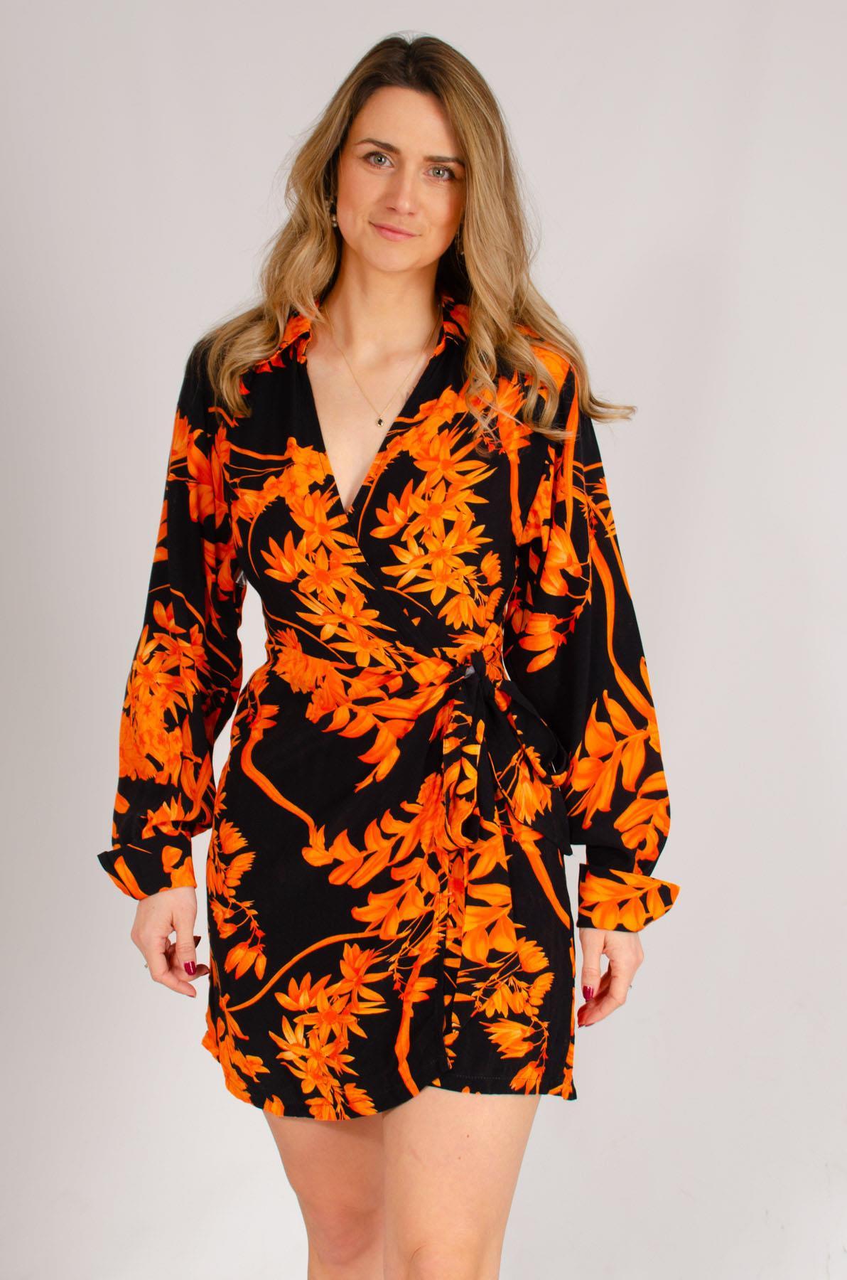 karen millen orange floral dress KAREN MILLEN Floral Satin Crepe Woven Midi Dress