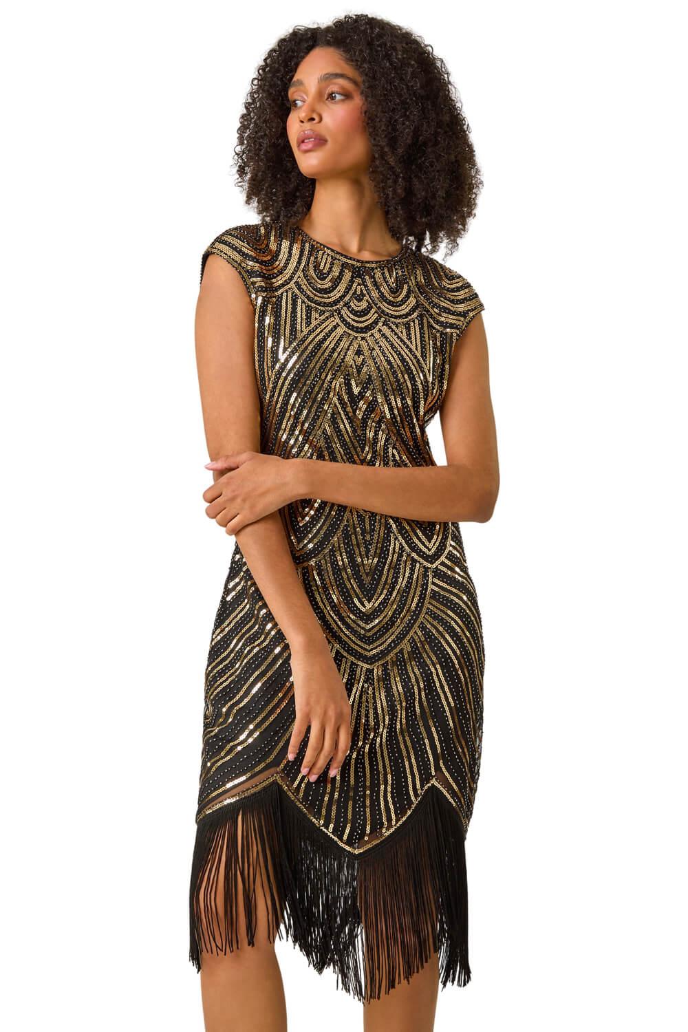 Roman Originals Sequin Fringe Flapper Dress Roman Art Deco Sequin Flapper  Dress In Black Lyst UK