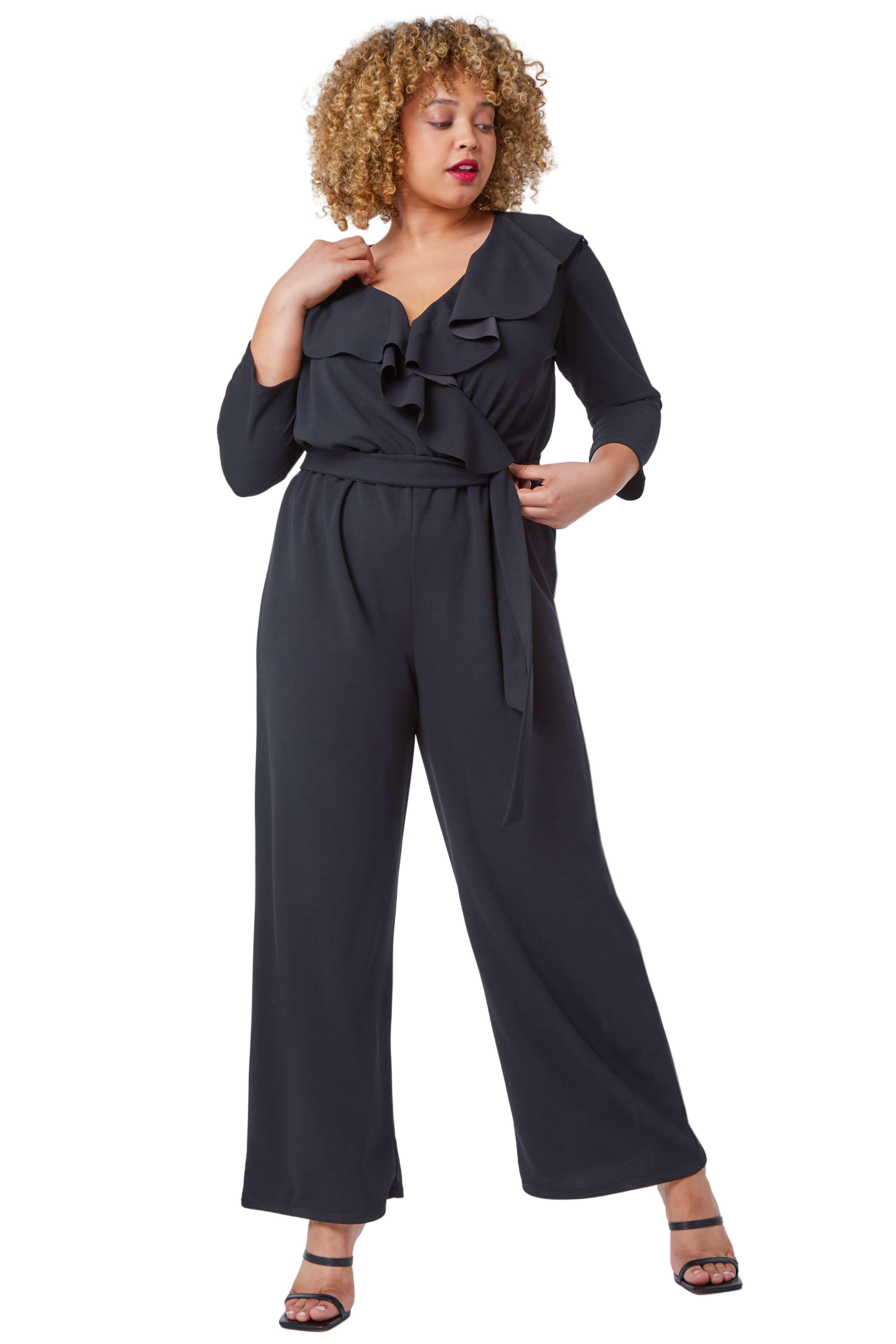 Roman Curve Frill Detail Wrap Jumpsuit in Blue Lyst UK