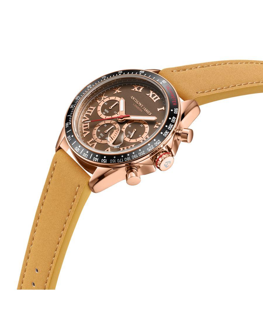 Anthony James Orologio Uomo Tachymeter Turbo - Quadrante Blu, Cinturino In Pelle, Cronografo Quarzo - 2