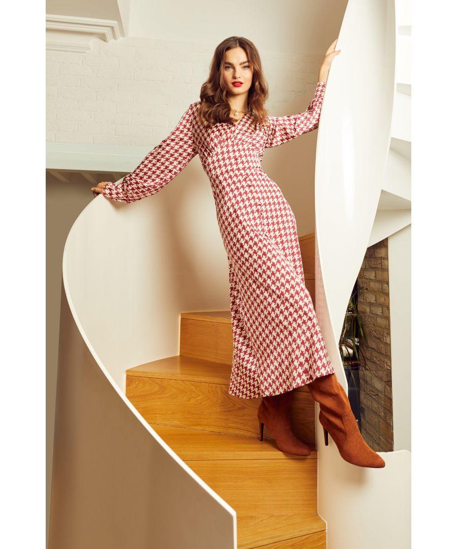 Quiz Berry Dog Tooth Midi Dress in Natural Lyst UK