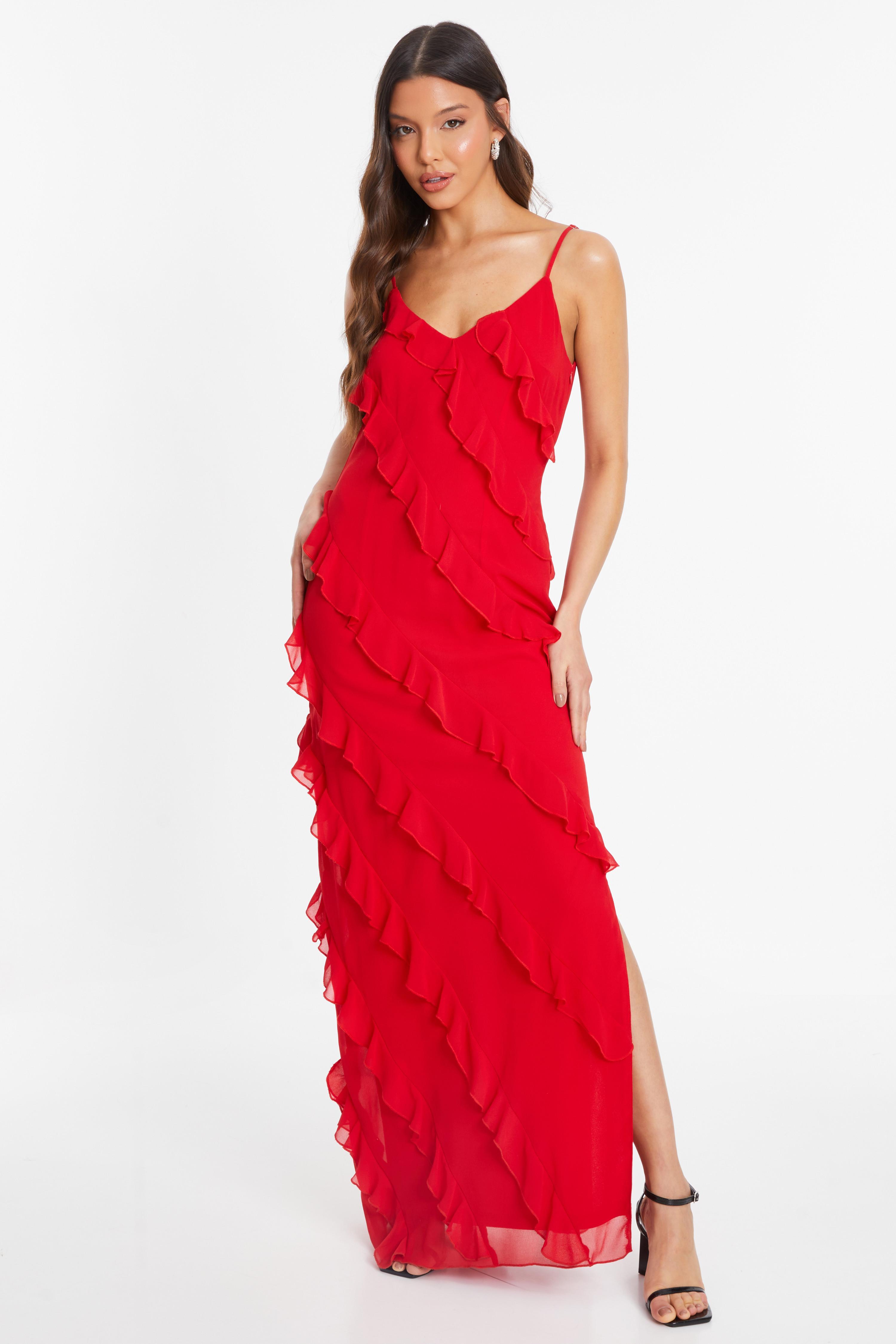 strapless open back dress Red Ruffle Chiffon Maxi Dress 3X main image 1