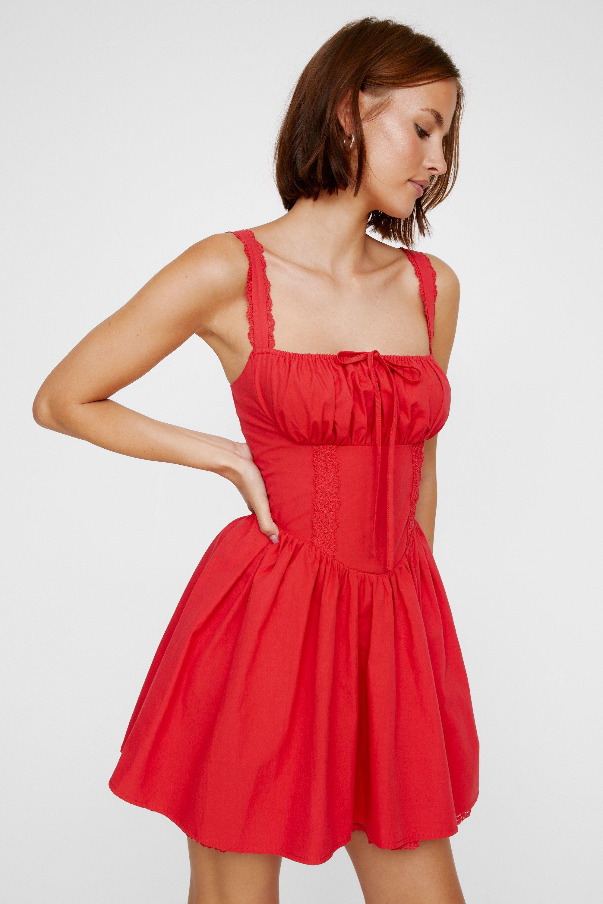 Nasty Gal Corset Lace Trim Skater Mini Dress in Red Lyst UK