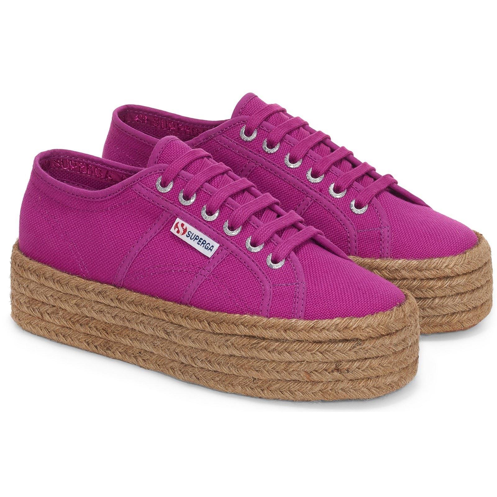 Superga 2790 Women's Platform Trainers - White/Pink Cotton Canvas Low Top Shoes
