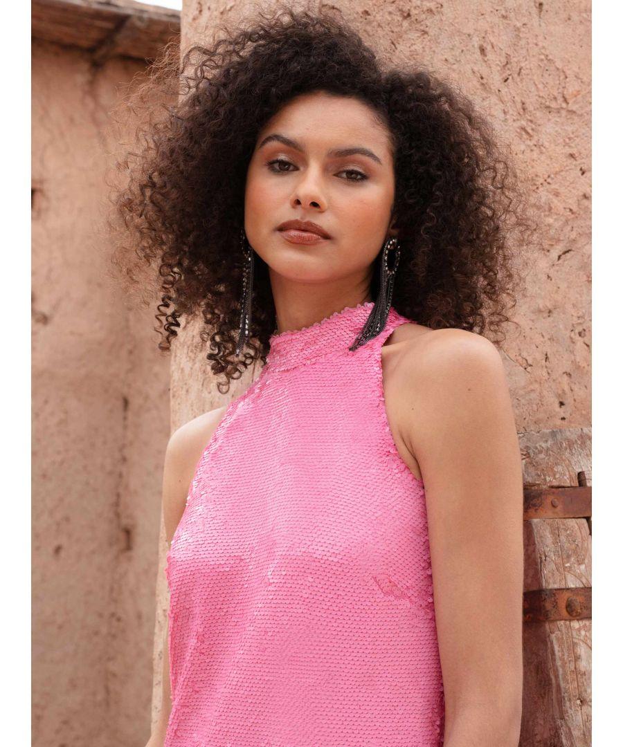 Ro zo Sequin Halter Midi Dress in Pink Lyst UK