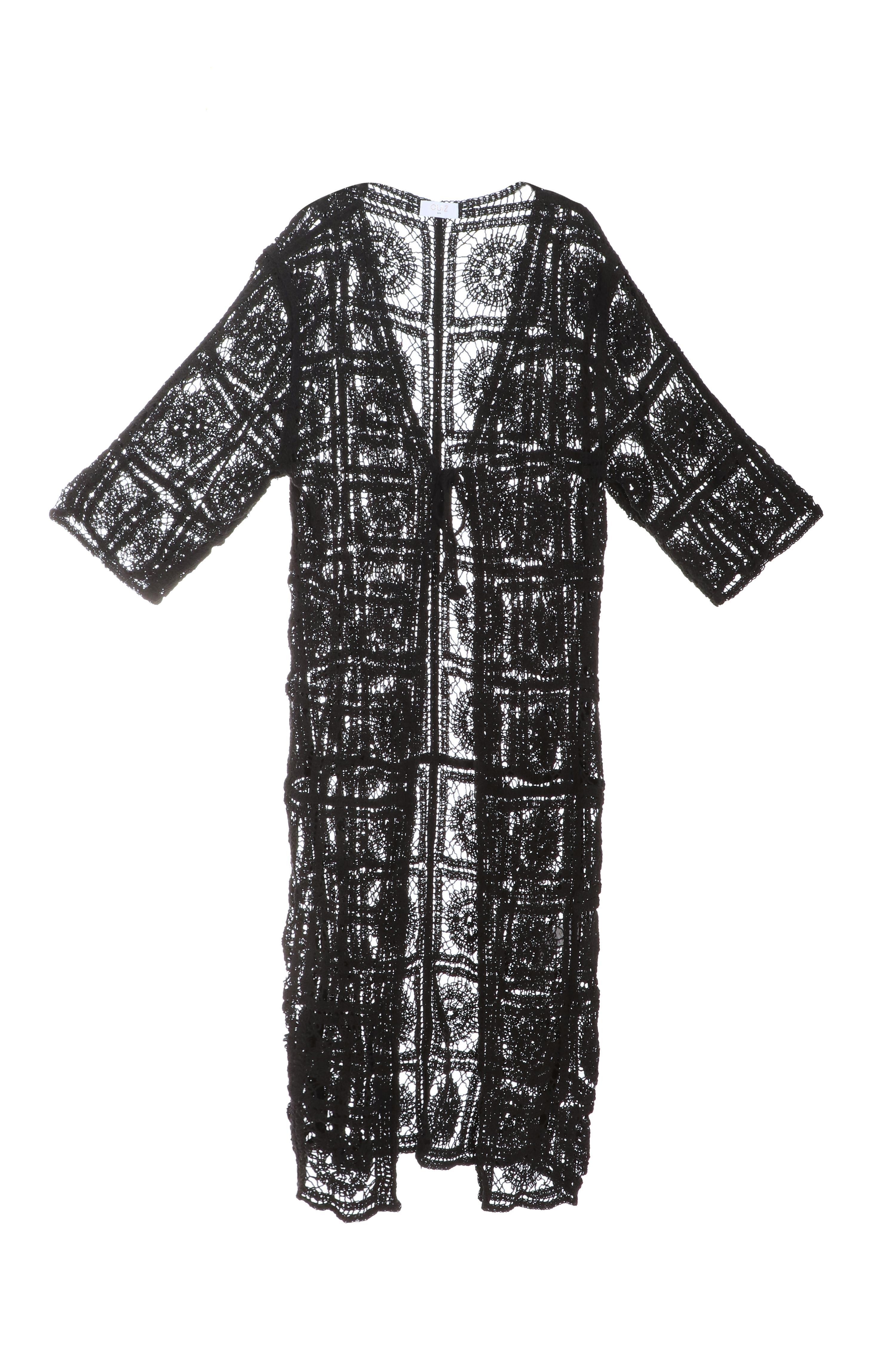 Quiz Crochet Maxi Cardigan Cotton in Black Lyst UK