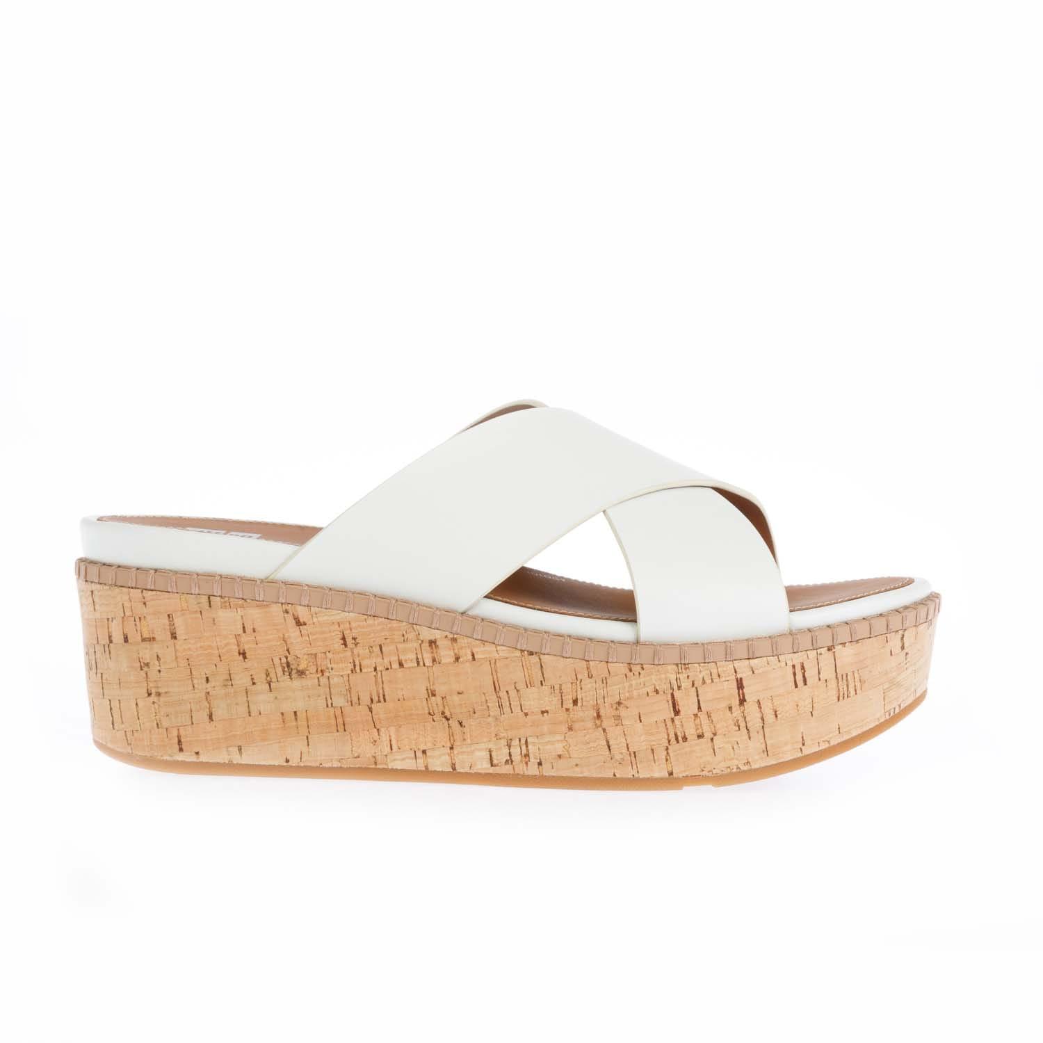 Fitflop Eloise Leather Wedge Cross Slide Sandals in White | Lyst UK