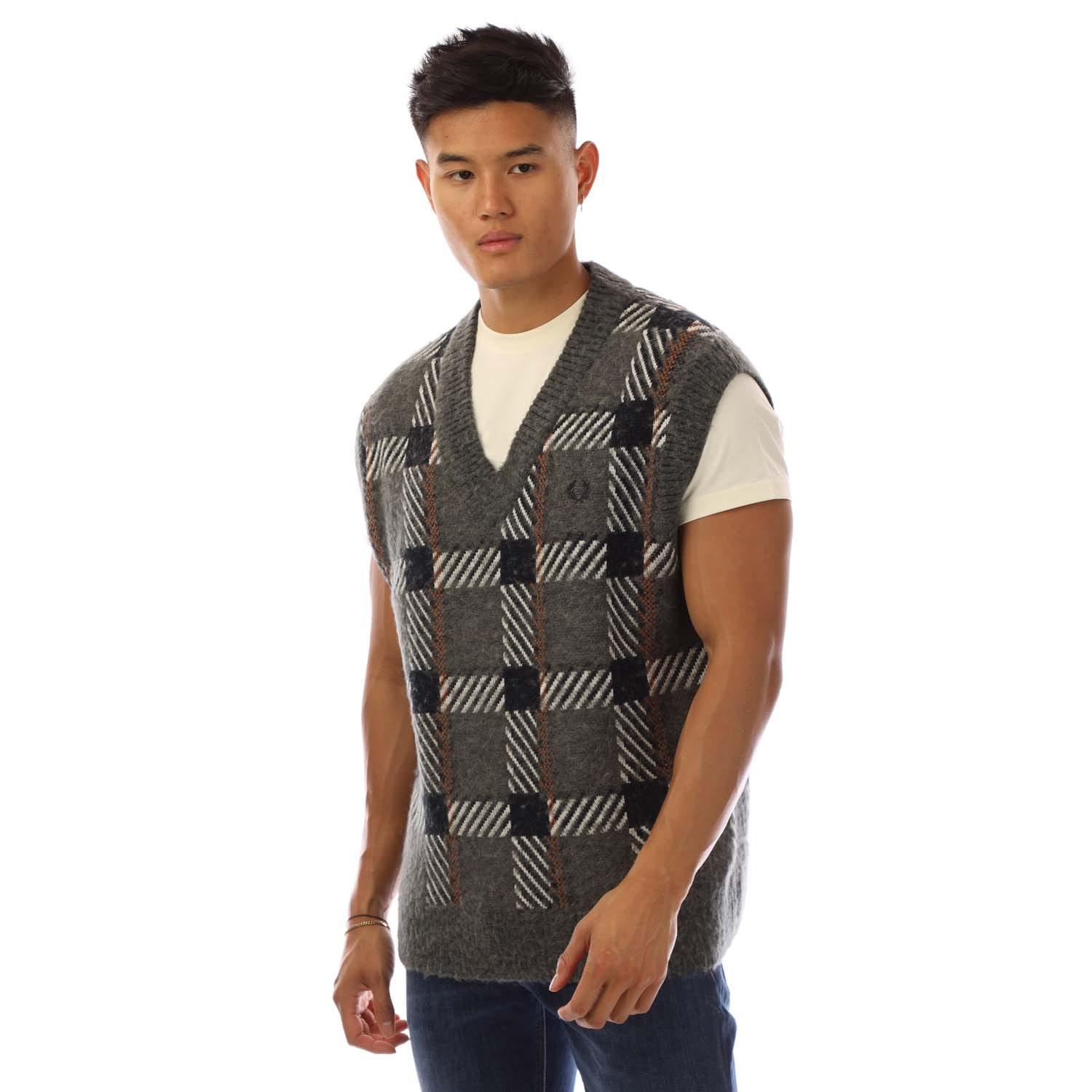 Fred Perry Glitch Tartan Knitted Tank Top in Black for Men | Lyst UK