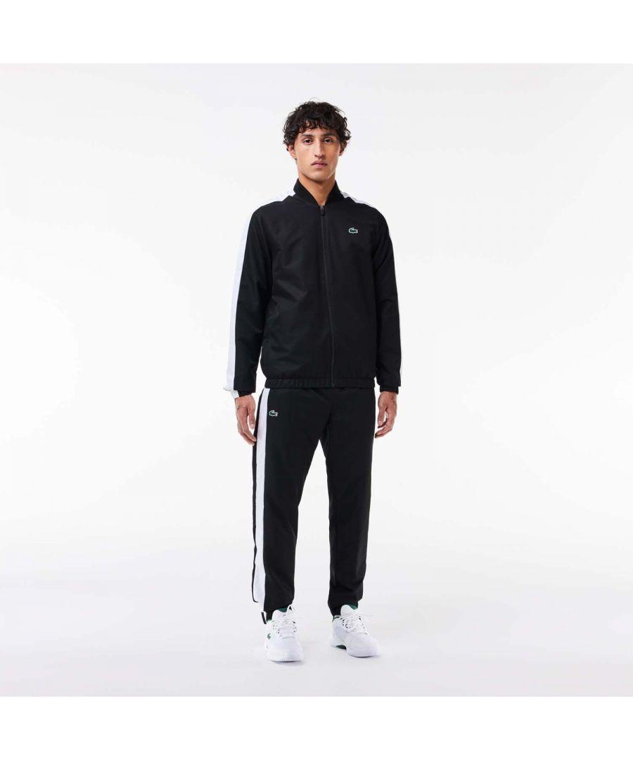 Black lacoste tracksuit hot sale