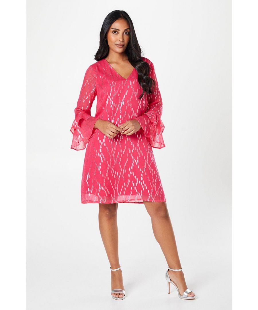 Wallis Petite Metallic Ruffle Sleeve Shift Dress in Pink Lyst UK