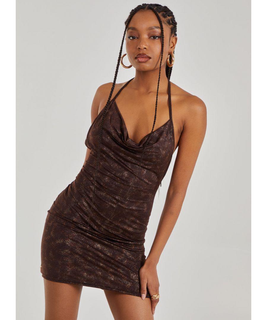 Foil cowl mini clearance dress