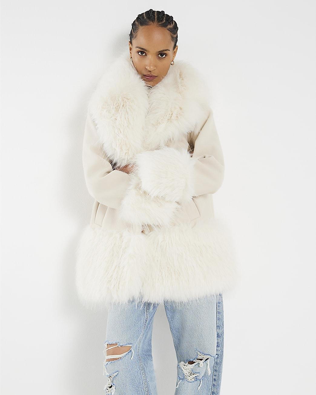 River Island Fur Parka Coat River Island Belted Mid Length Faux Fur Coat In Grey Lyst UK