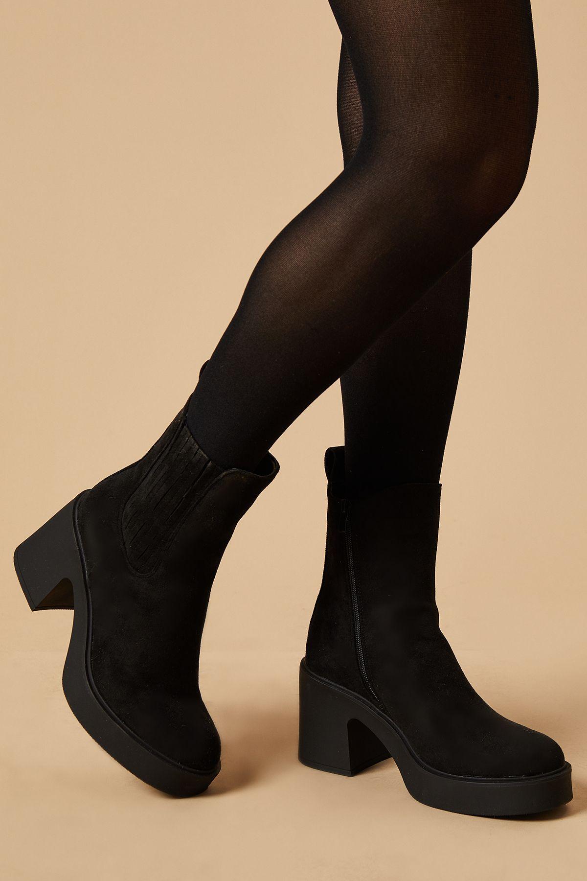 Oasis Margary Faux Suede High Block Heel Platform Ankle Boot in Black Lyst UK