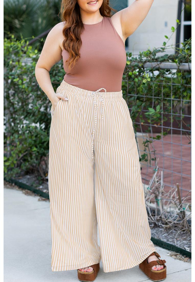 Azura Exchange Stripe Plus Size Drawstring High Waist Wide