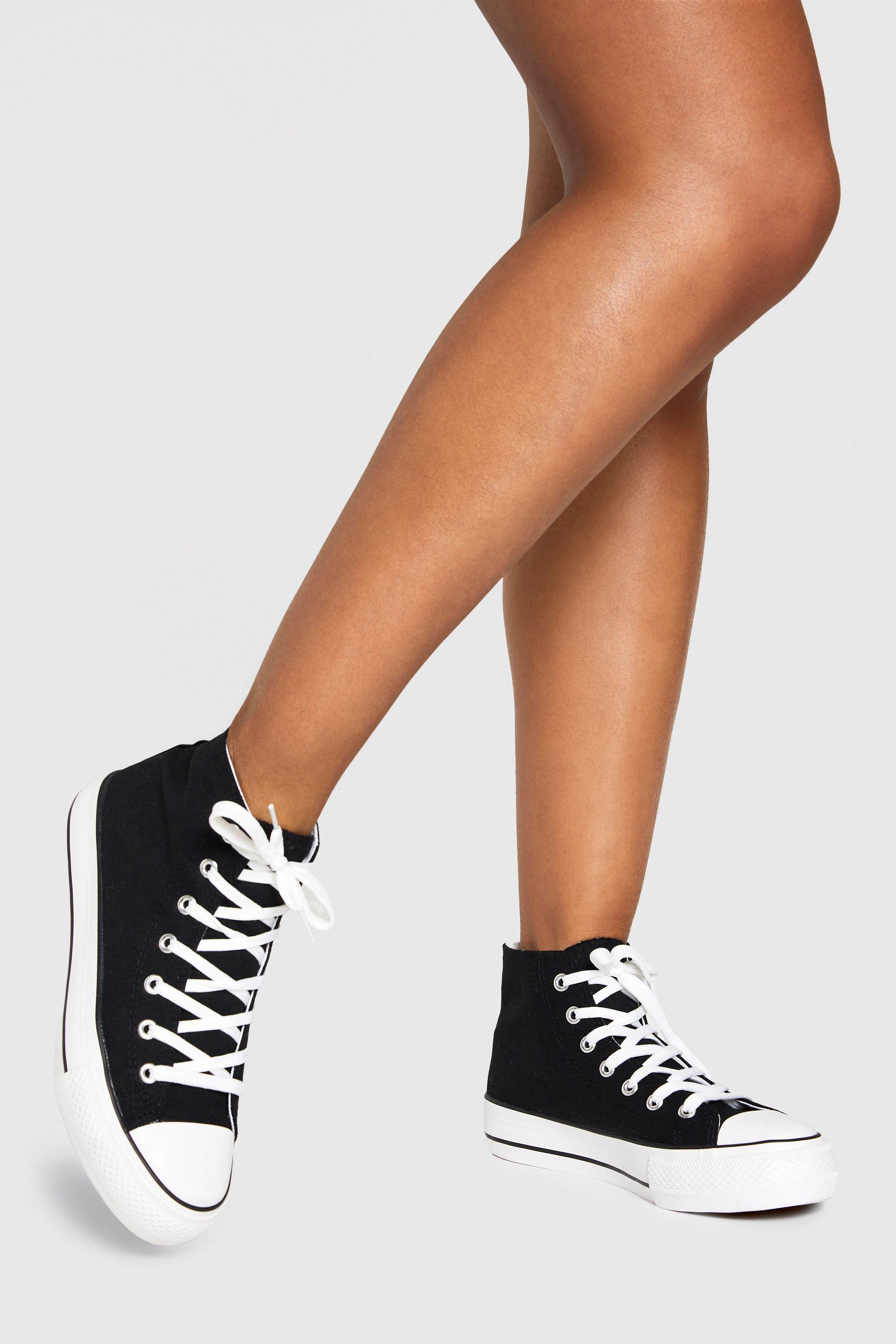Boohoo High Top Platform Lace Up Trainers in White Lyst UK