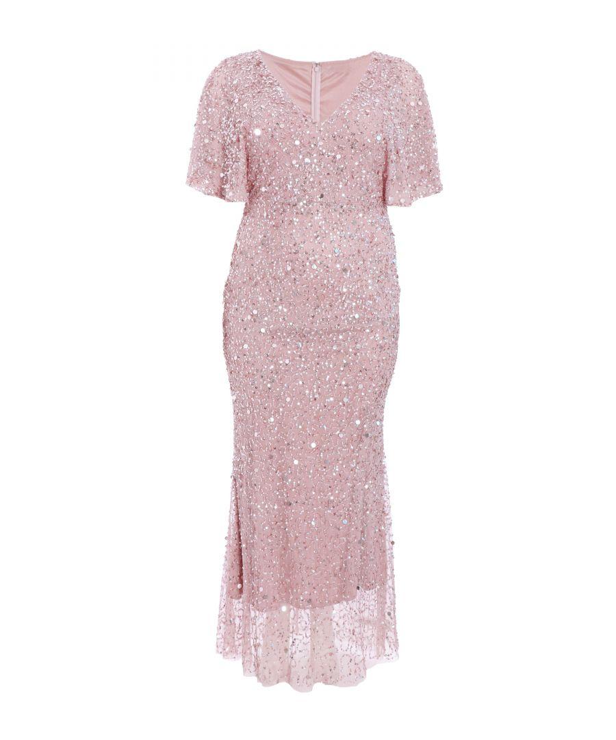 quiz pink sequin dress Quiz Curve Embellished Maxi Dress in Pink