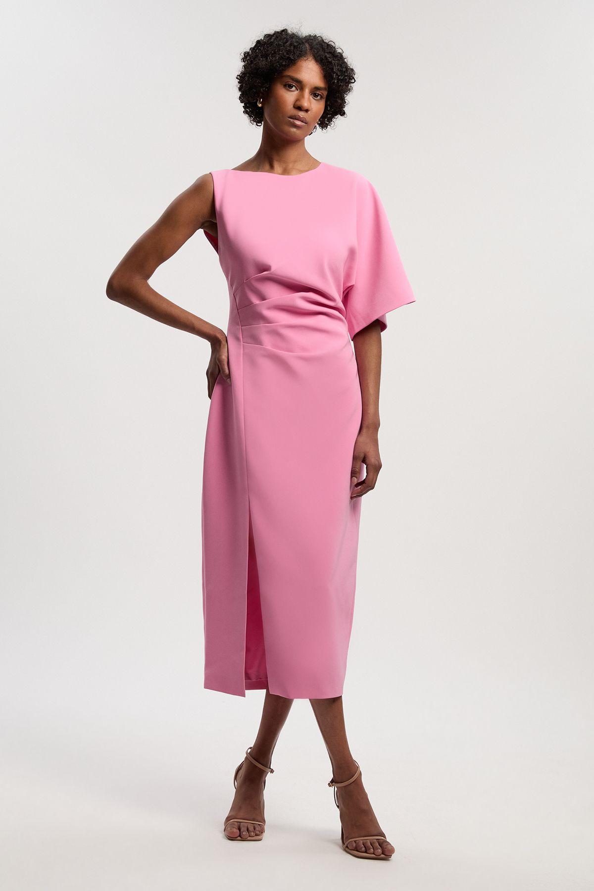 dusty pink pencil dress LICARIA DEEP V-NECK PALE PINK WOOL CREPE PENCIL DRESS – Marimo Fashion main image 0