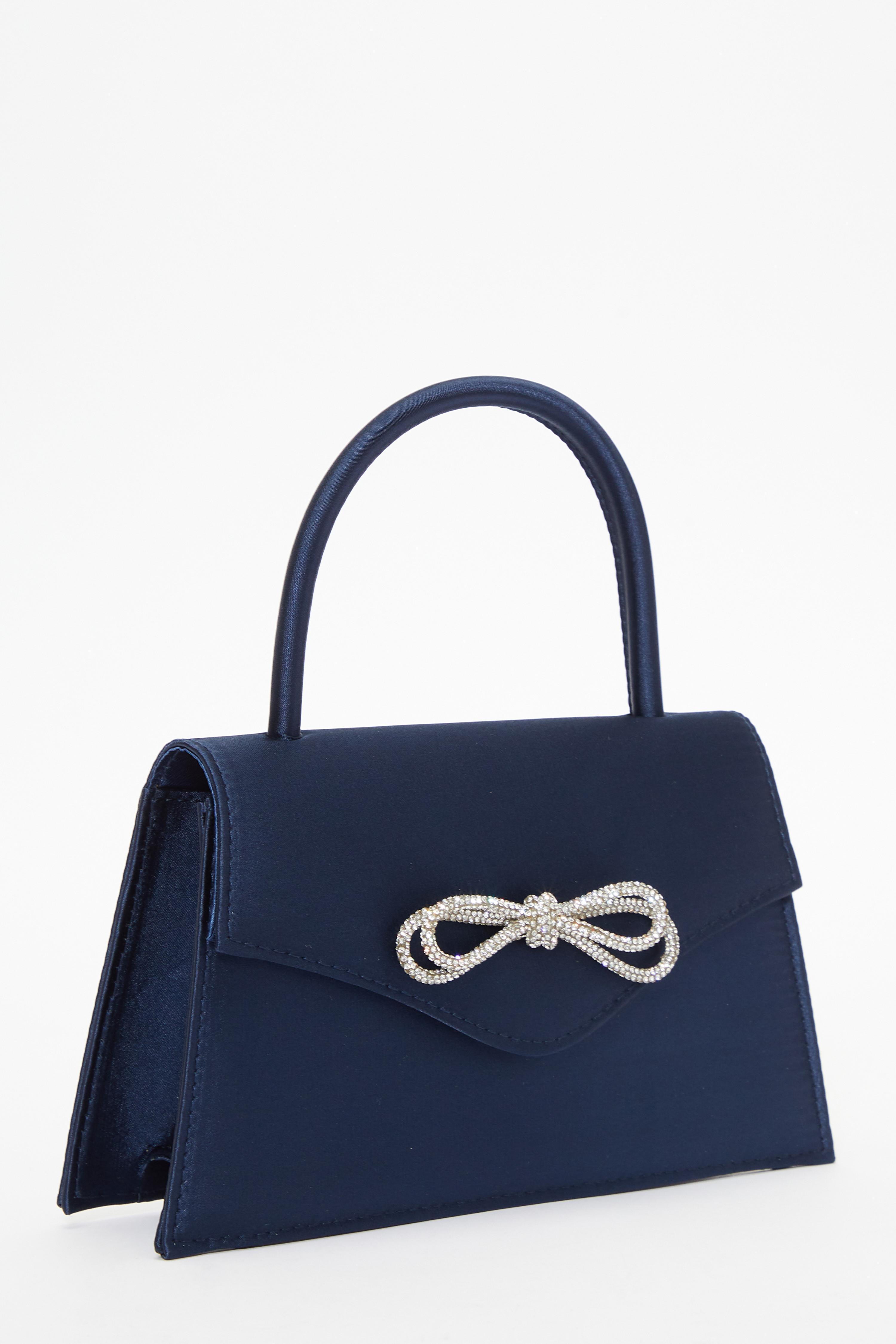 Quiz Silver Diamante Bow Bag Quiz Silver Diamante Bow Bag