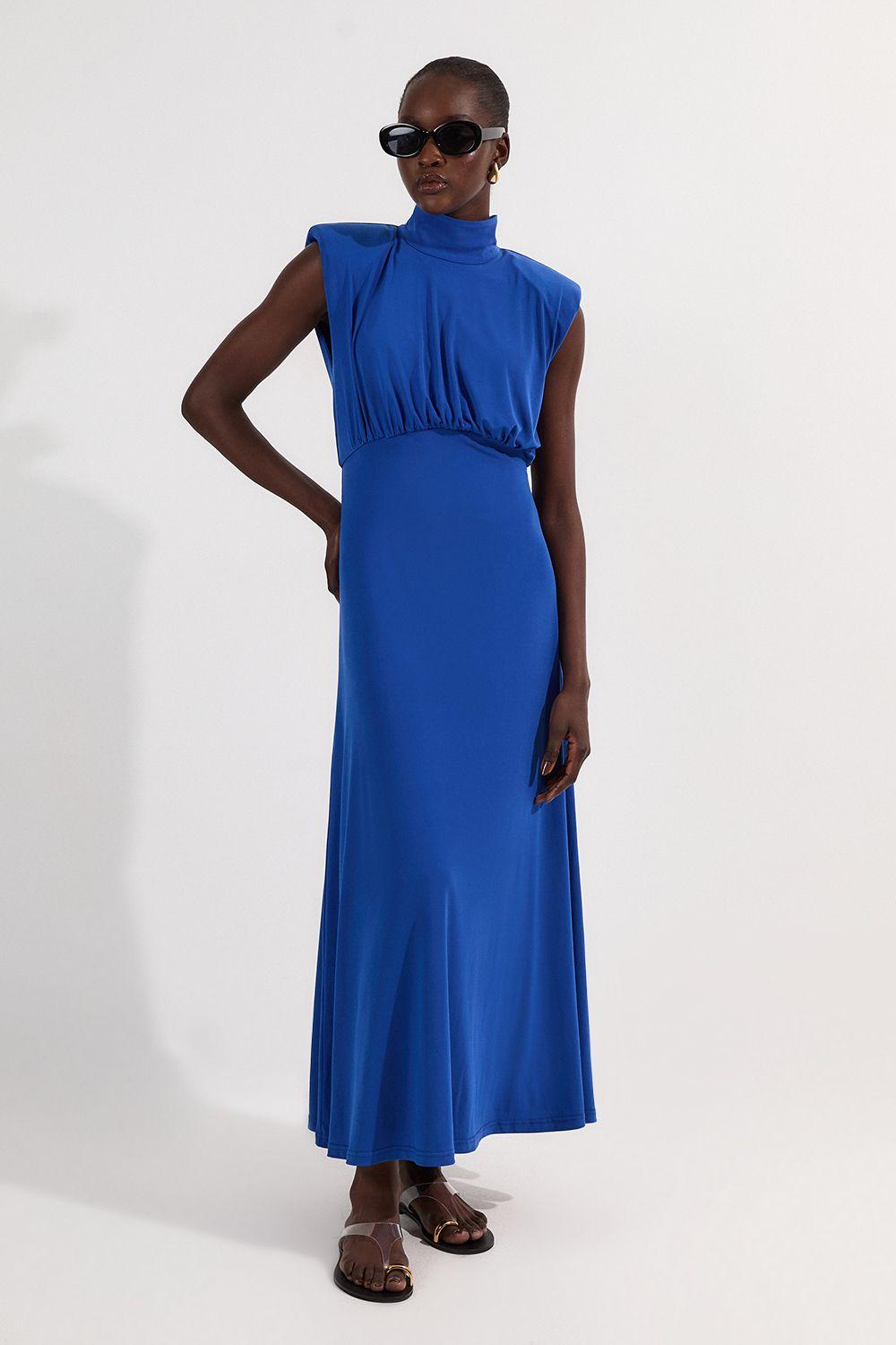 Karen Millen Drapey Crepe Jersey Corset Detail Maxi Dress in Blue | Lyst UK Karen Millen Drapey Crepe Jersey Corset Detail Maxi Dress in Blue | Lyst UK