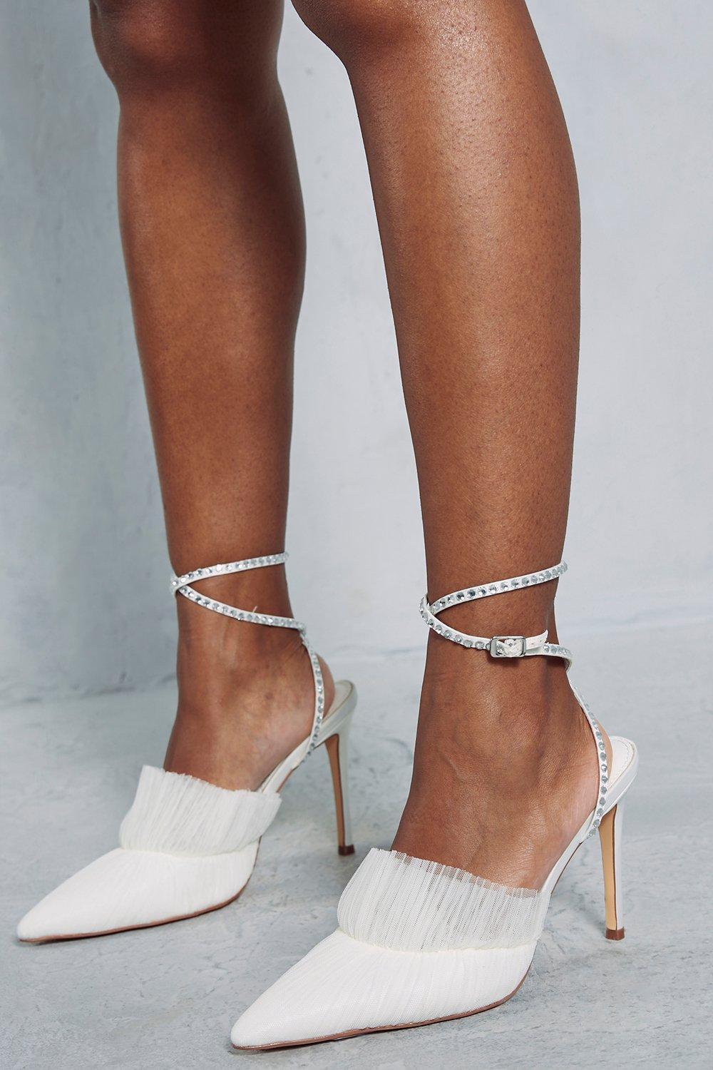 MissPap Diamante Strap Tulle Pointed Heels in White Lyst UK