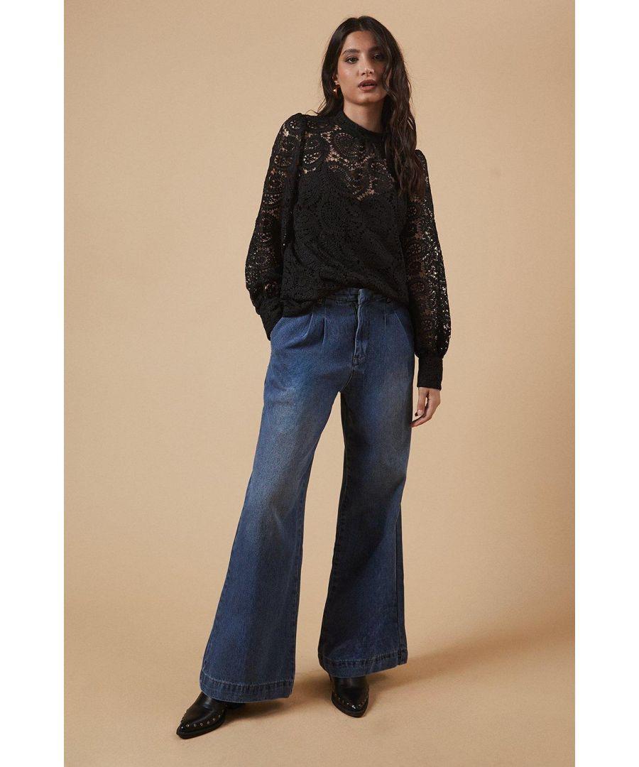 Oasis Paisley Lace High Neck Top in Black Lyst UK