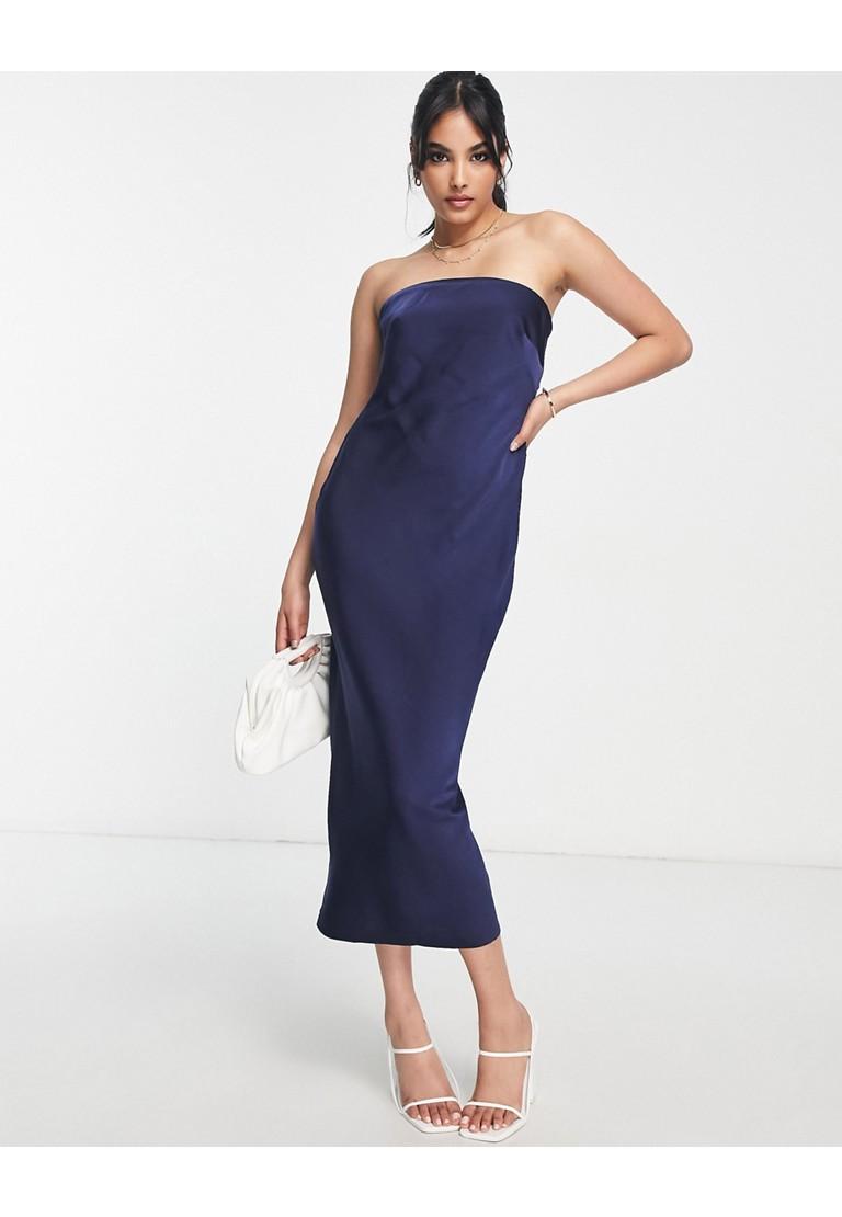 blue satin bandeau dress Dulcie | Powder BLUE Lace And Satin Bandeau Maxi Dress With Wrap-Details