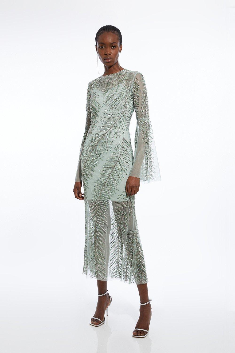 Karen Millen Petite Feather Crystal Embellished Maxi Dress in