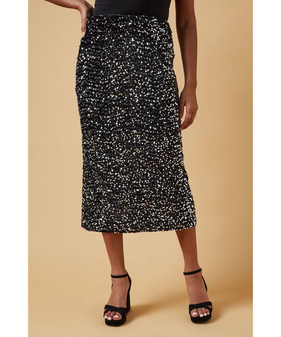 Oasis Sequin Midi Skirt in Natural Lyst UK