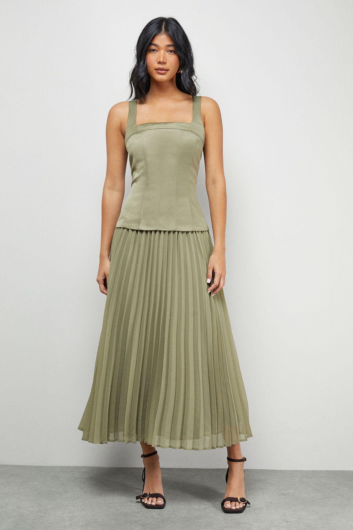 Casual Dresses Warehouse Green Pleated Midi Dress Double Second