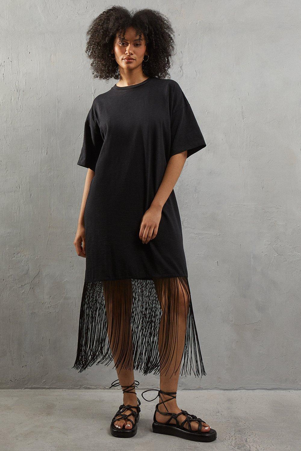 Pink Tassel T Shirt Dress Moda Curve Ladies Clothing Vero Moda Morning Midi  Dress Warehouse Boxy Fringe Hem T-Shirt Dress