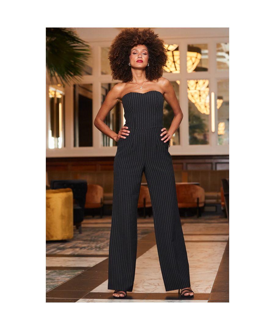 Sosandar Pinstripe Wide Leg Bandeau Jumpsuit in Brown Lyst UK - Main Image