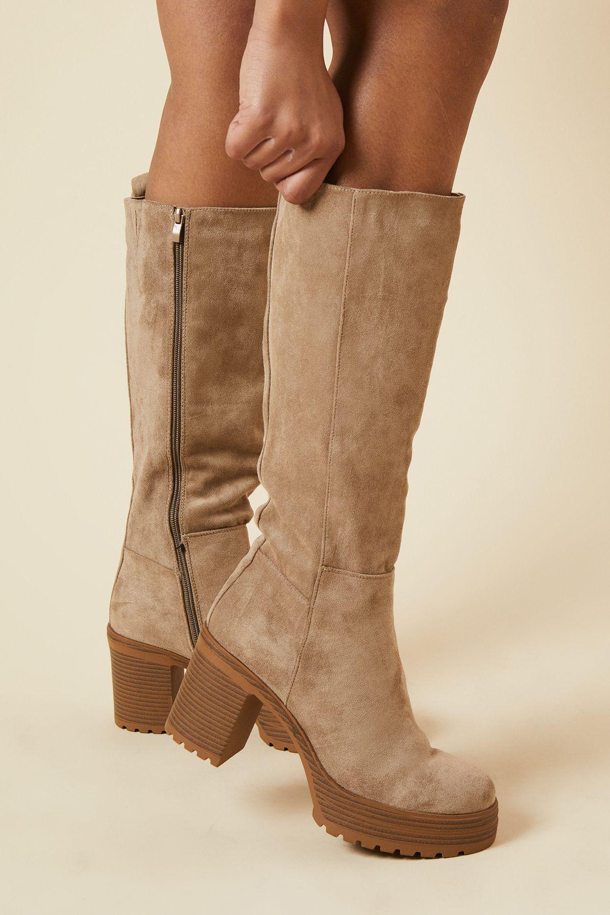 Tan Boots Faith Suede Knee High Boots Faith Kali Faux Suede